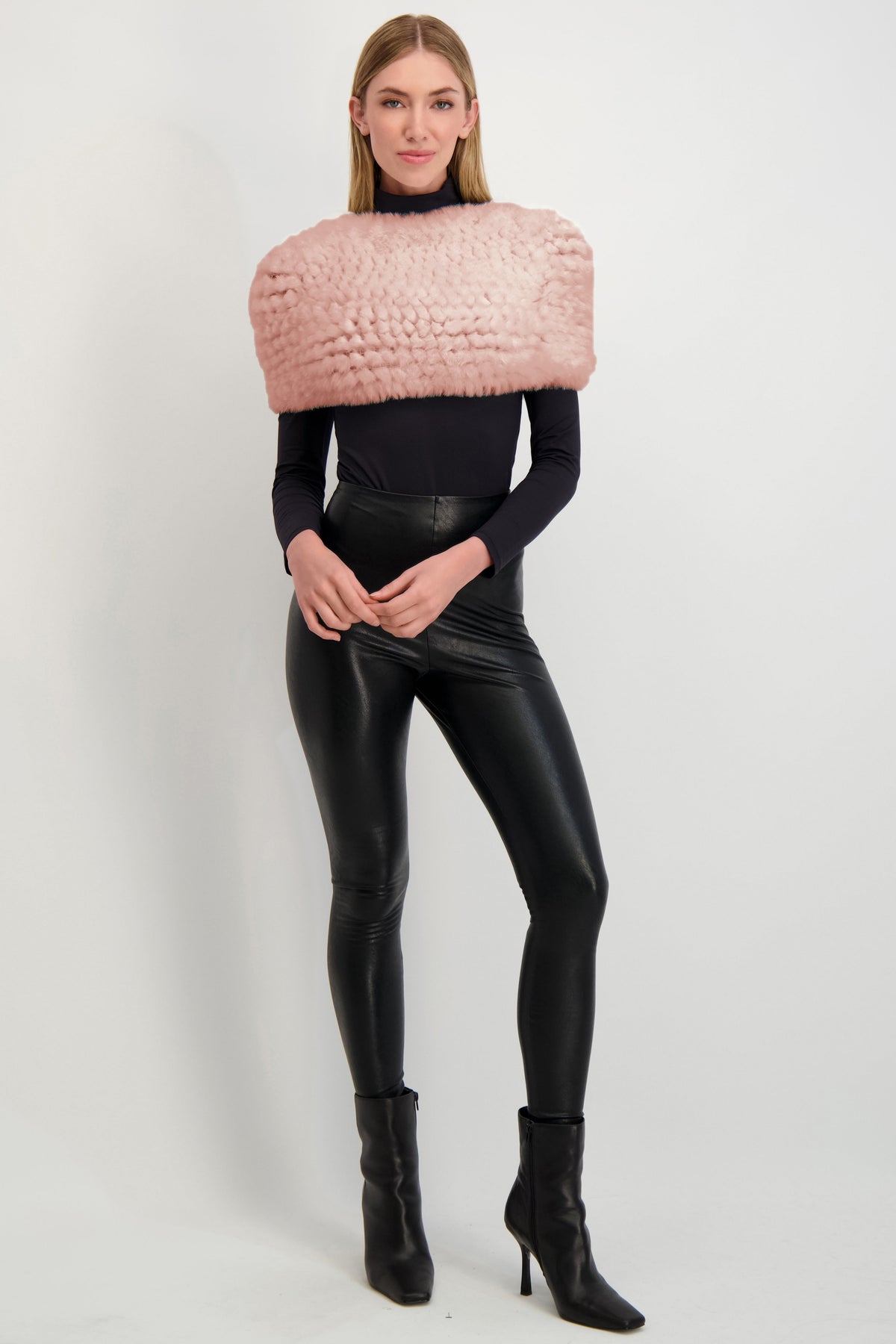 FUR-FREE REX RABBIT (FAUX FUR) KNIT COWL - LIGHT PINK