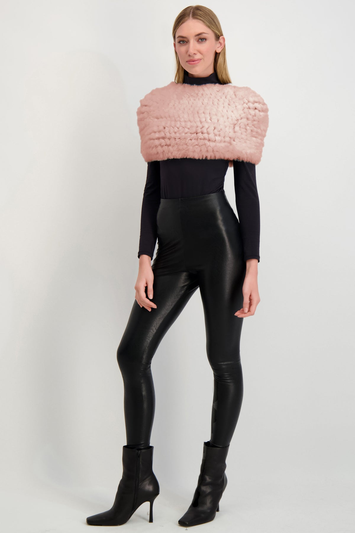 FUR-FREE REX RABBIT (FAUX FUR) KNIT COWL - LIGHT PINK