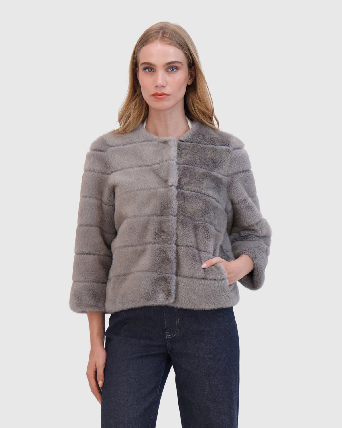 FUR-FREE MINK (FAUX FUR) JACKET - DARK GRAY