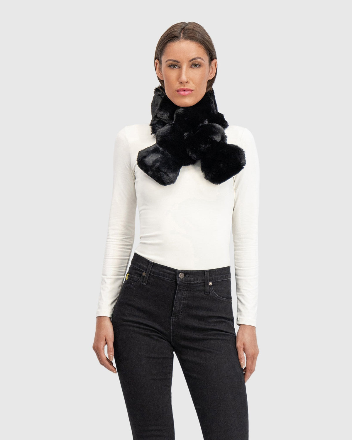 FUR-FREE CHINCHILLA (FAUX FUR) PULL THROUGH SCARF - BLACK CHINCH