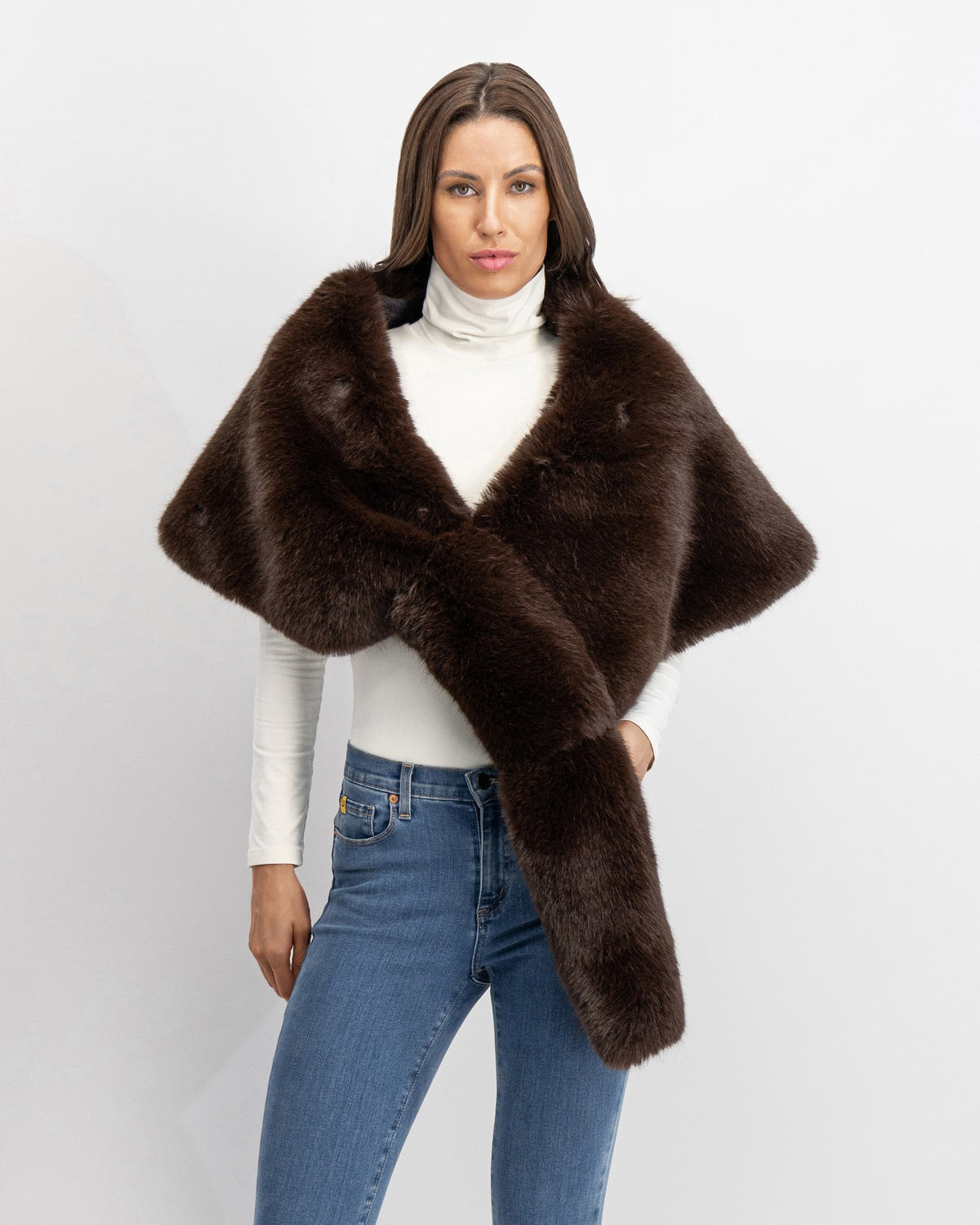 FUR-FREE FOX (FAUX FUR) STOLE - BROWN
