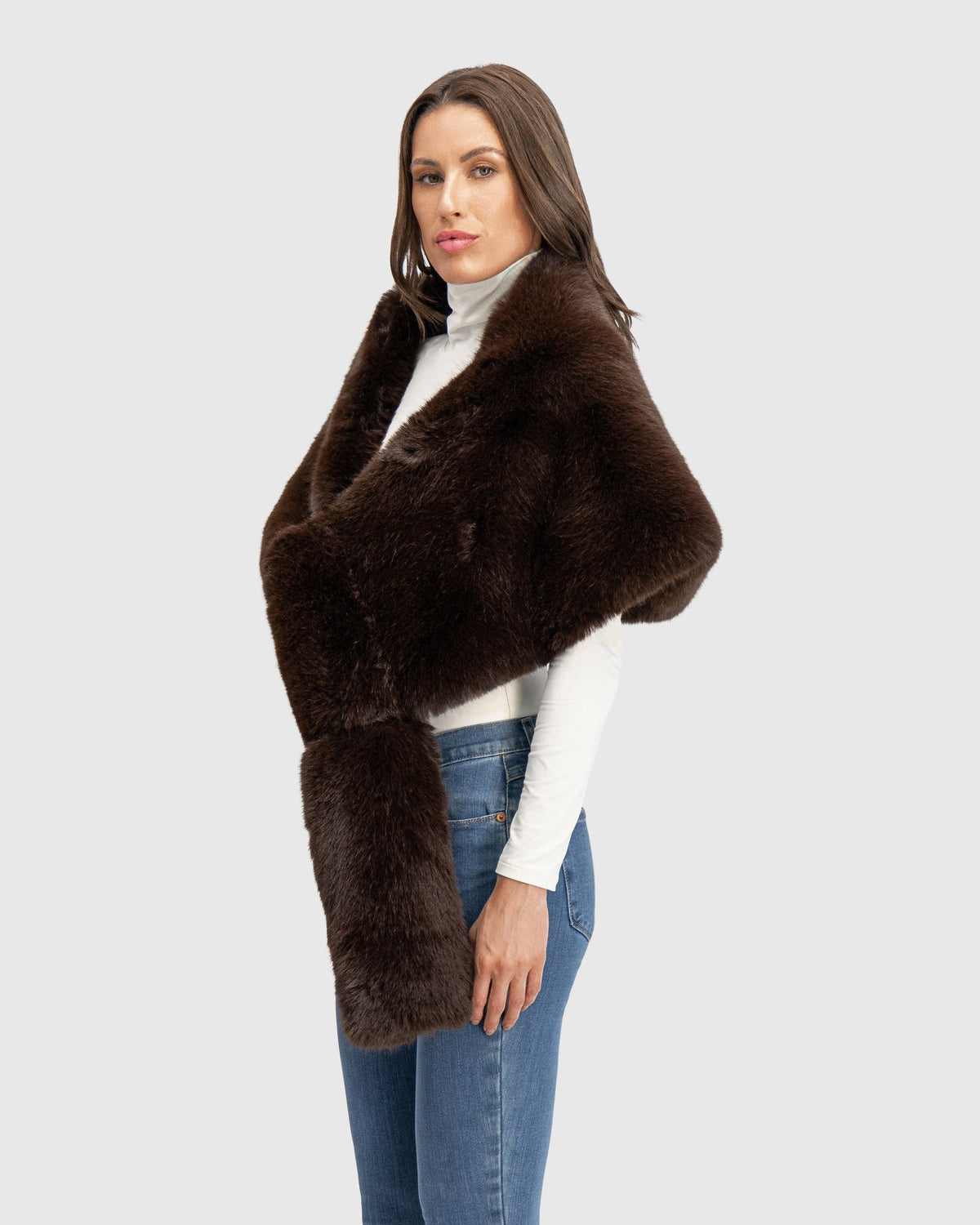 FUR-FREE FOX (FAUX FUR) STOLE - BROWN
