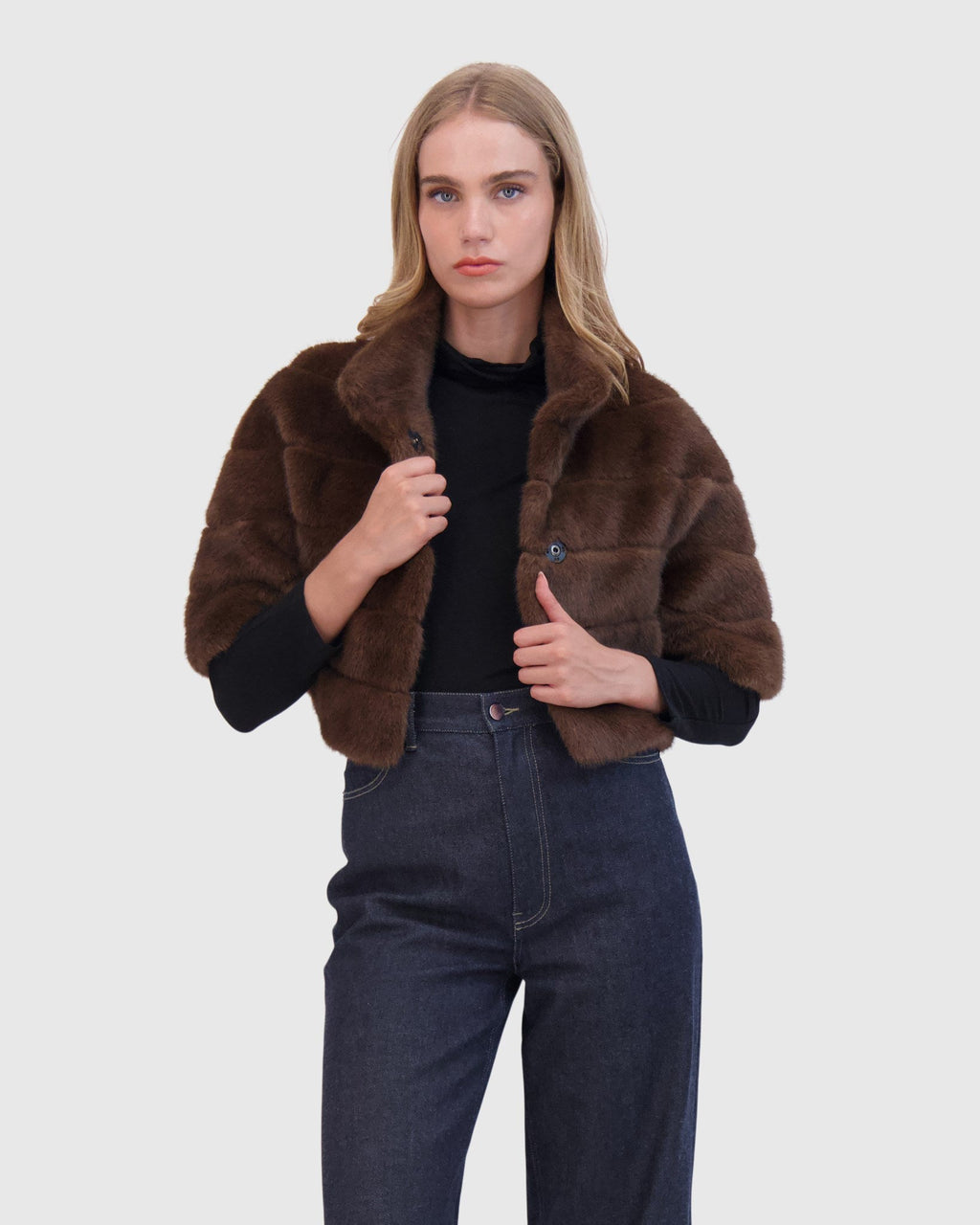 FUR-FREE MINK (FAUX FUR) BOLERO - BROWN