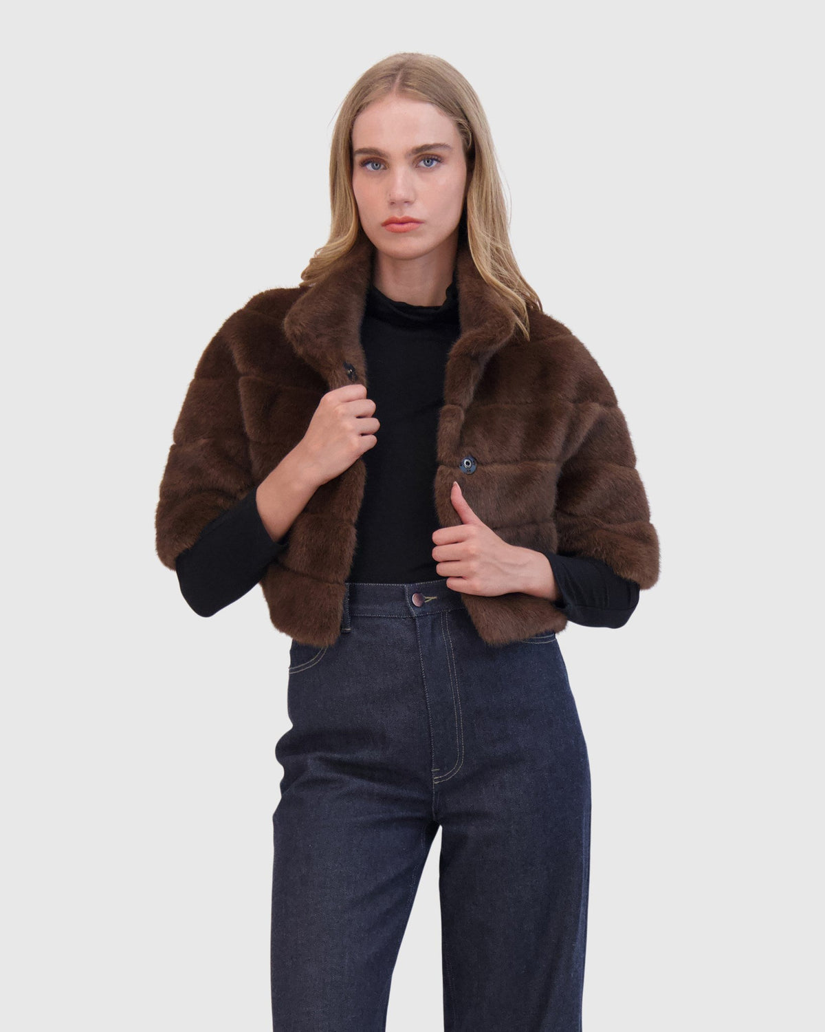 FUR-FREE MINK (FAUX FUR) BOLERO - BROWN