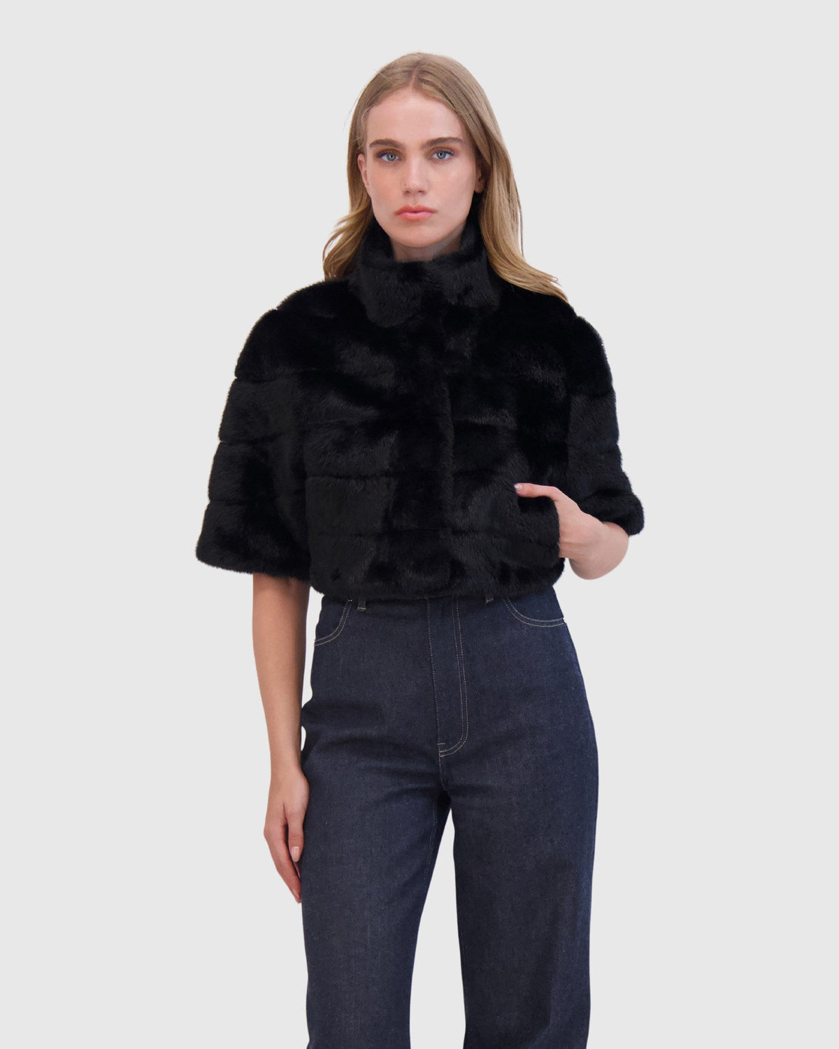 FUR-FREE MINK (FAUX FUR) BOLERO - BLACK