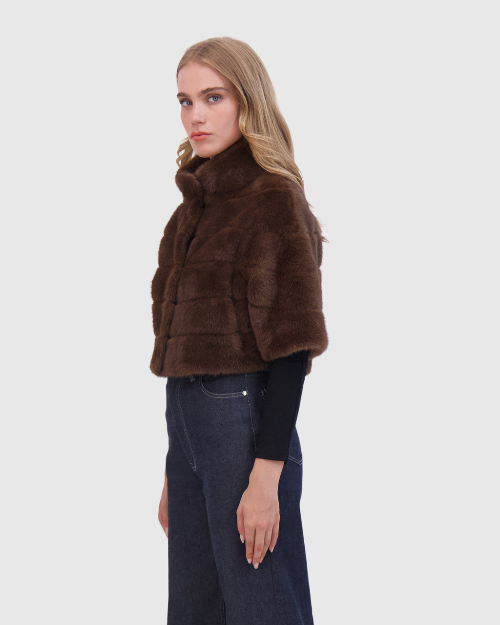 FUR-FREE MINK (FAUX FUR) BOLERO - BROWN