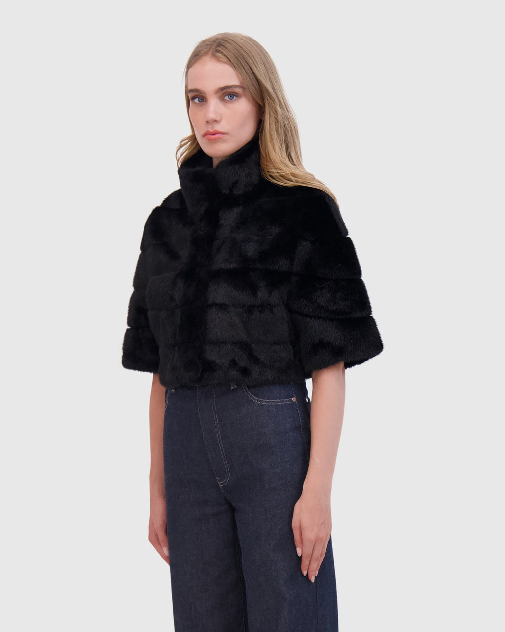 FUR-FREE MINK (FAUX FUR) BOLERO - BLACK