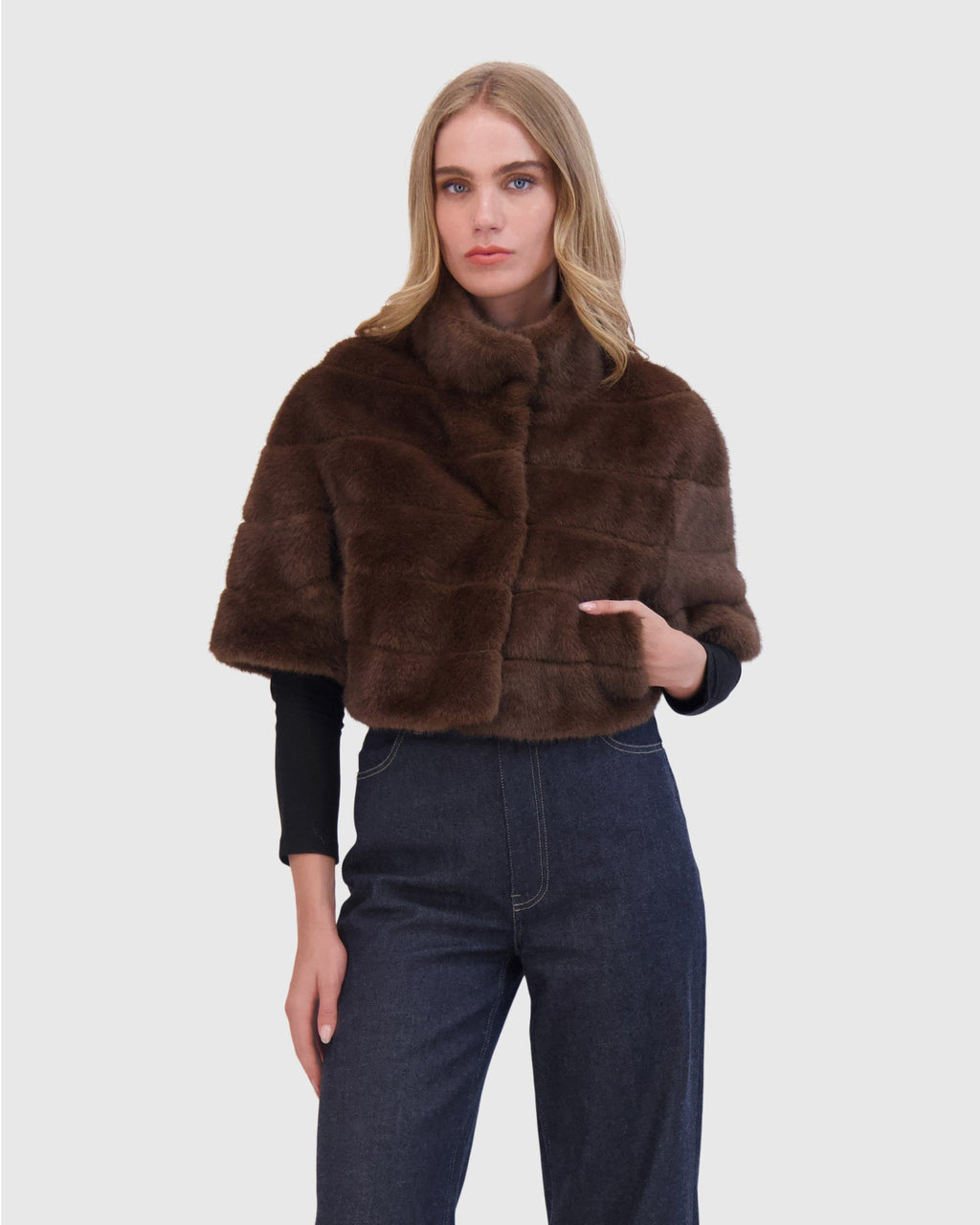 FUR-FREE MINK (FAUX FUR) BOLERO - BROWN
