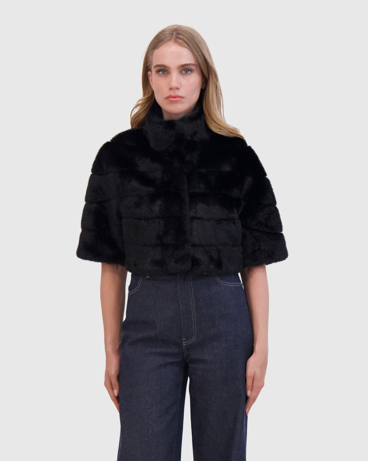 FUR-FREE MINK (FAUX FUR) BOLERO - BLACK