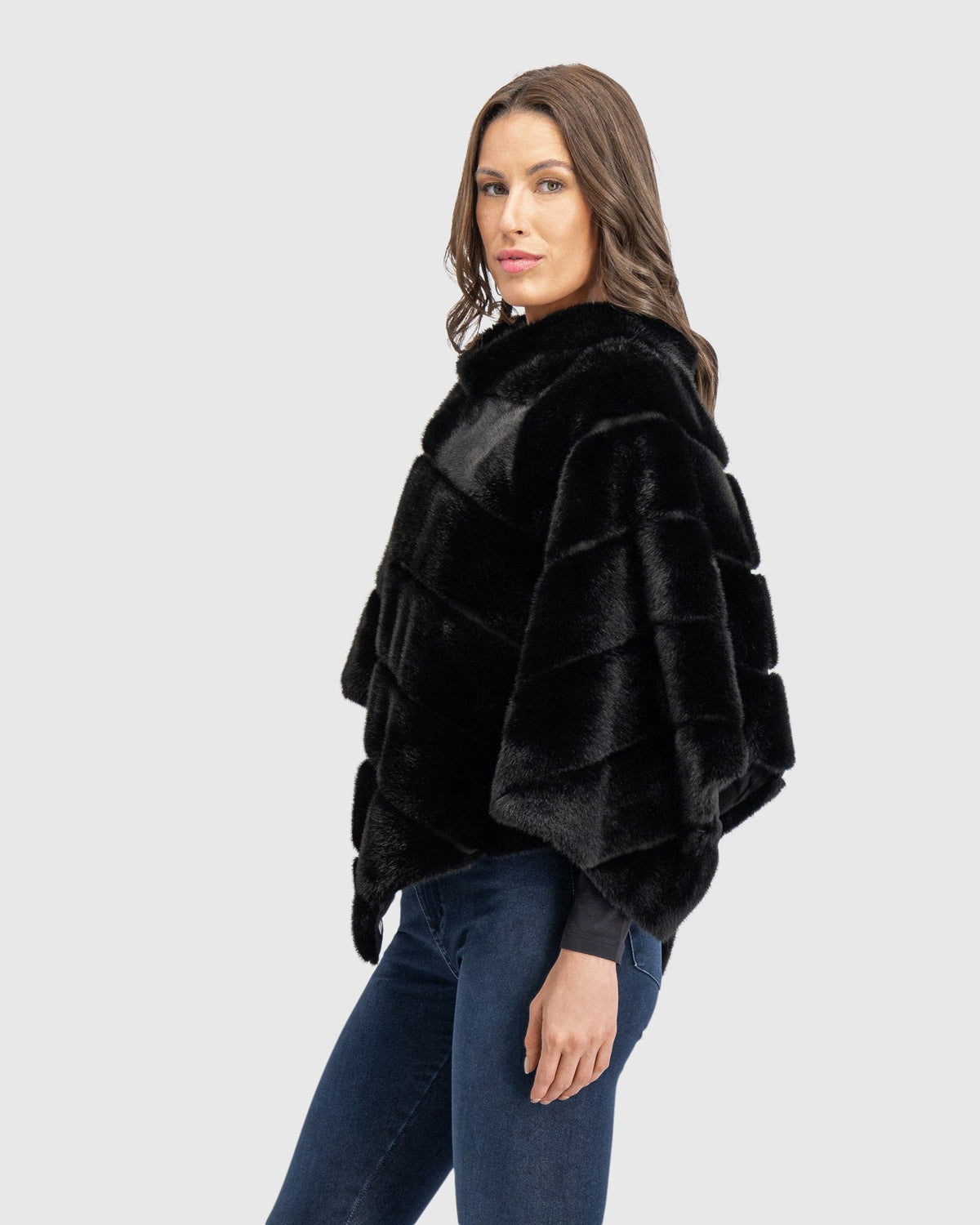 FUR-FREE MINK (FAUX FUR) CAPE - BLACK