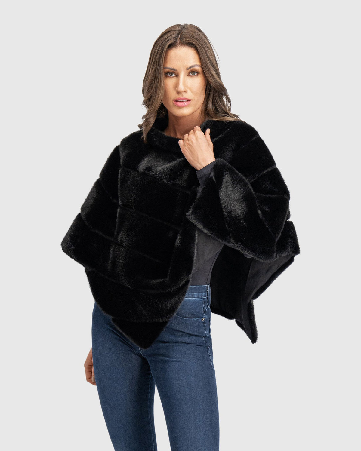 FUR-FREE MINK (FAUX FUR) CAPE - BLACK