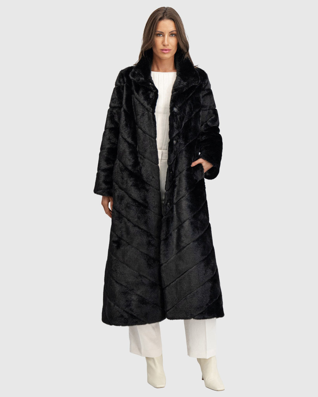 FUR-FREE MINK (FAUX FUR) COAT - BLACK