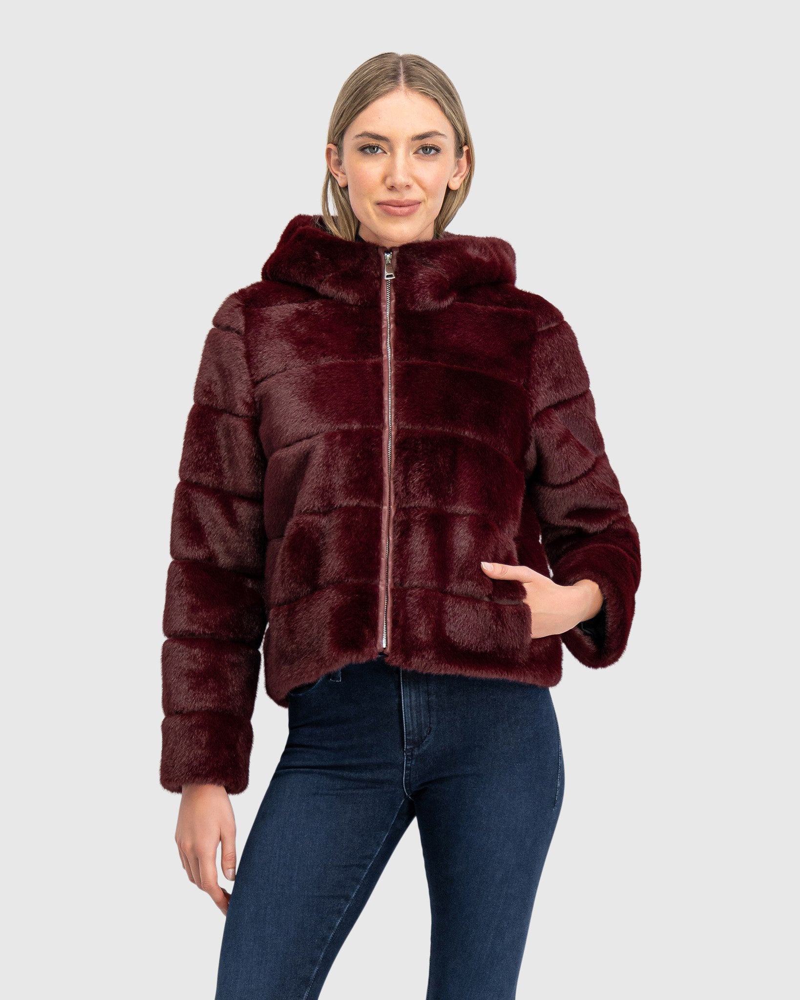FUR-FREE MINK (FAUX FUR) HOODED JACKET
