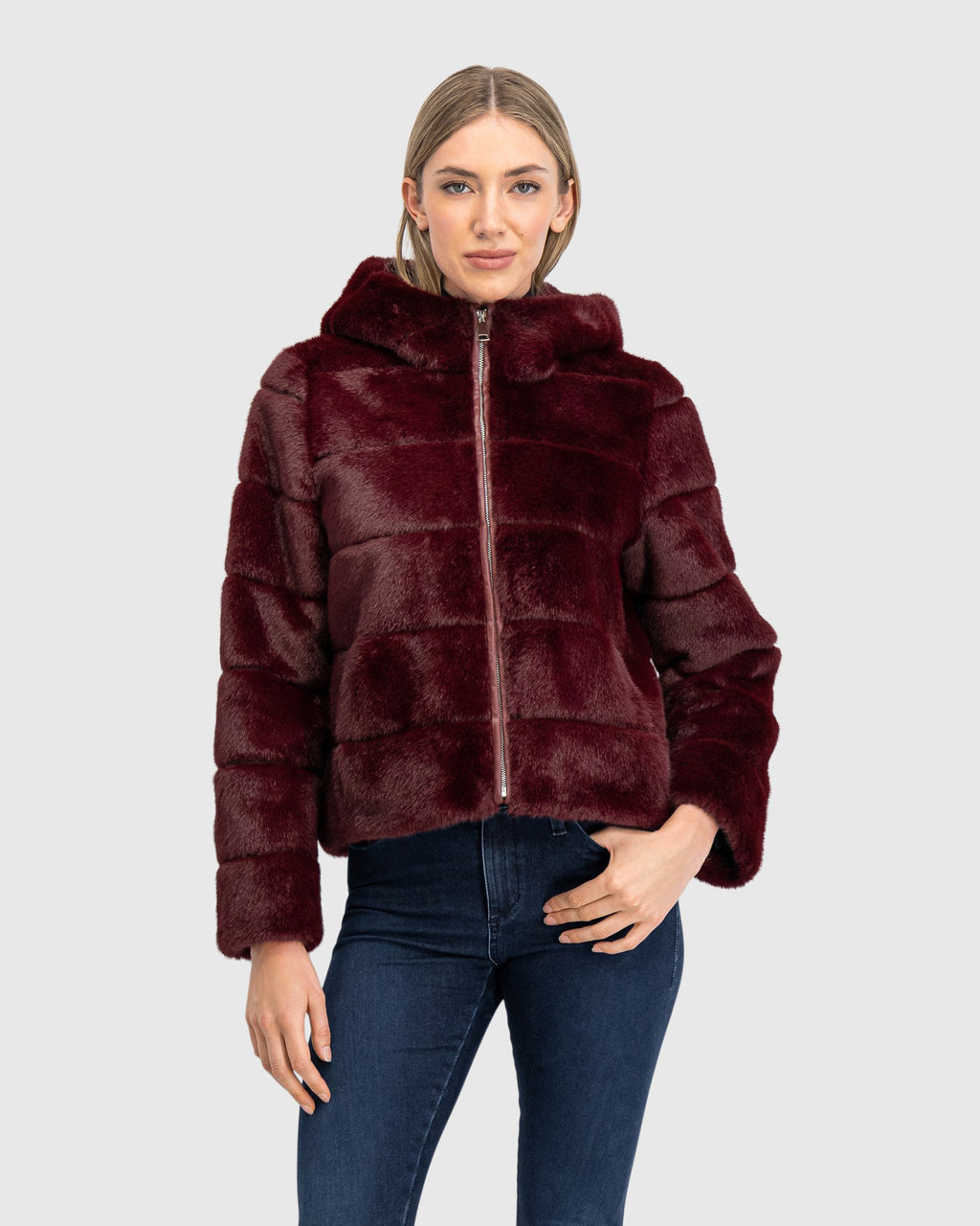 FUR-FREE MINK (FAUX FUR) HOODED JACKET