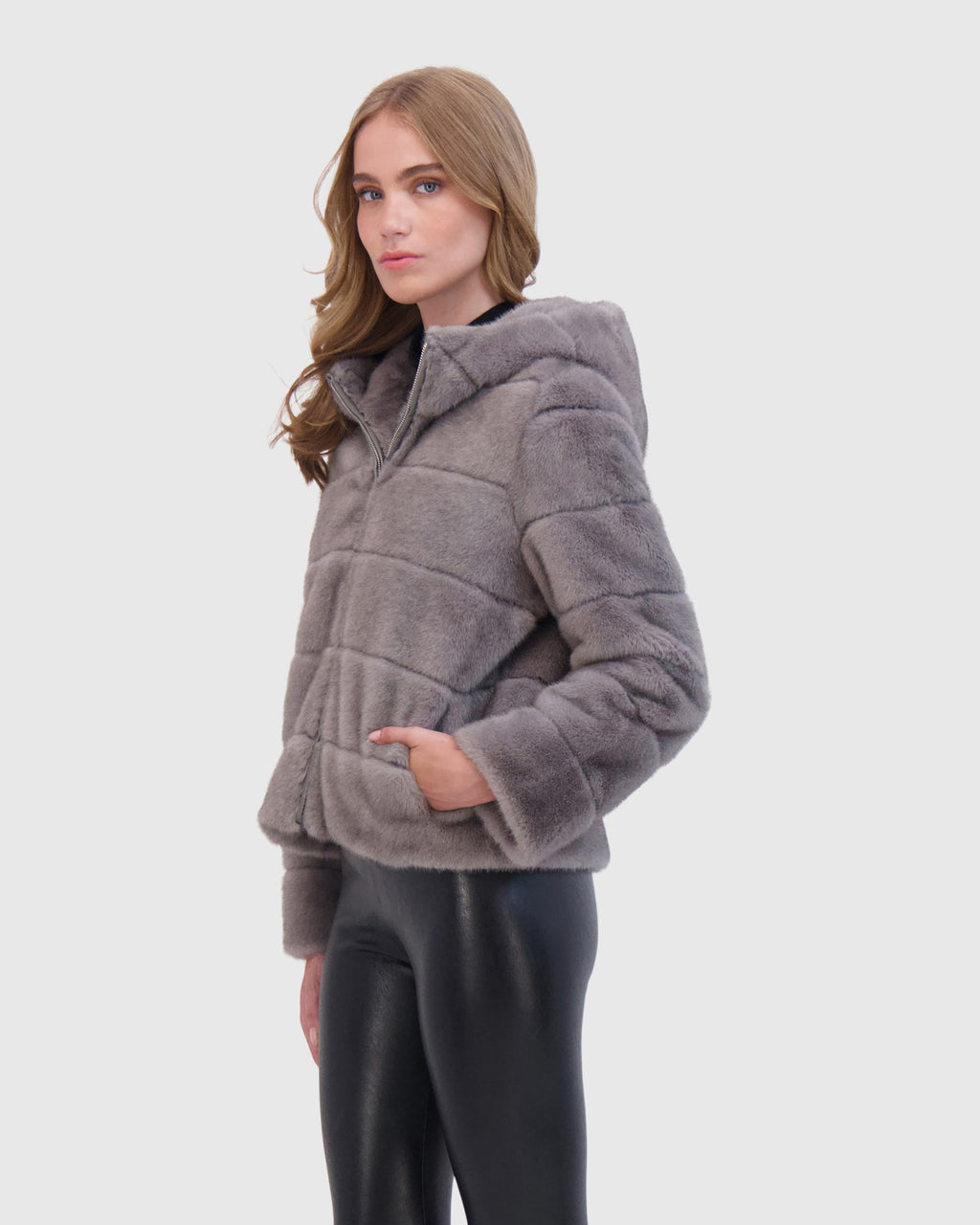 FUR-FREE MINK (FAUX FUR) HOODED JACKET
