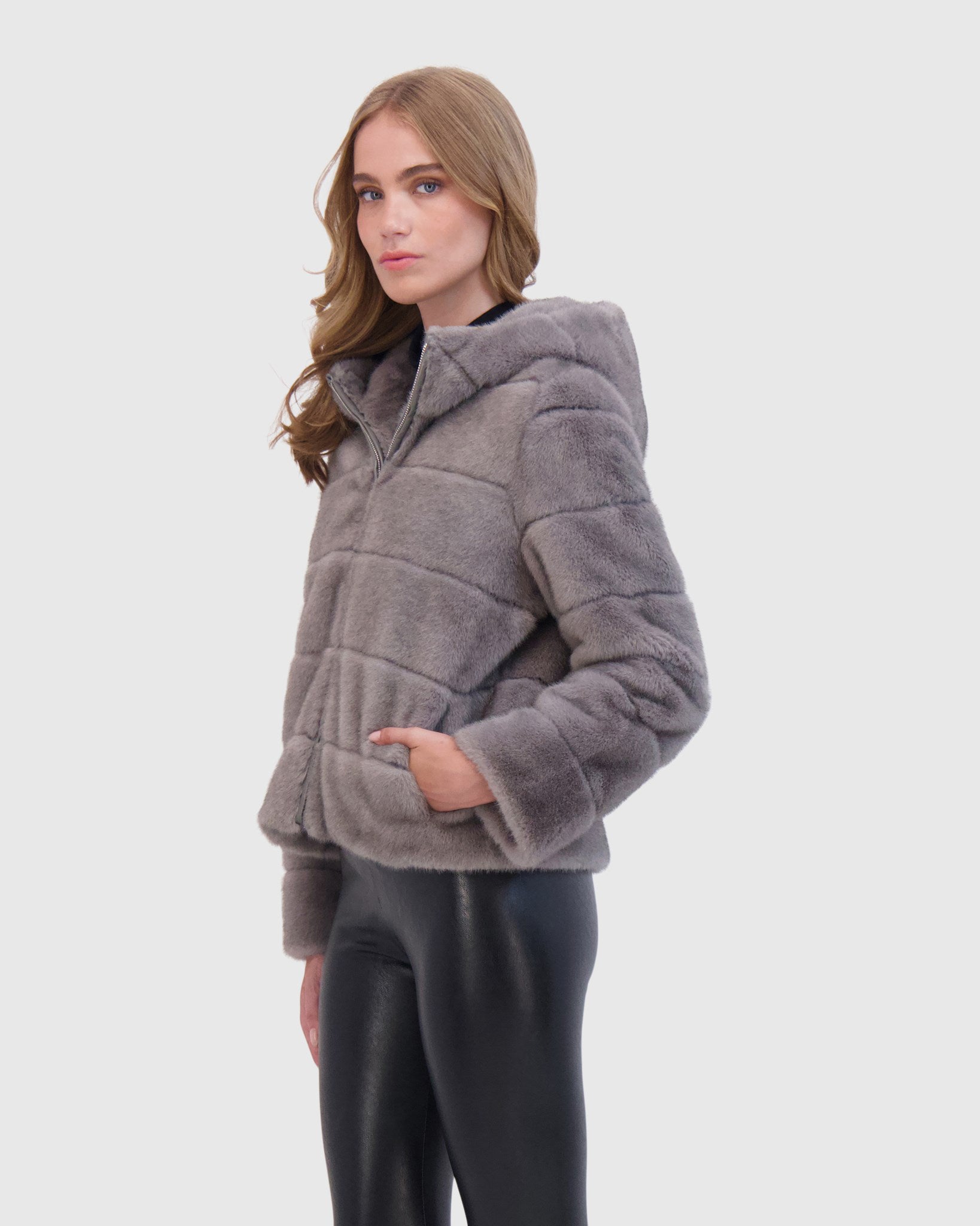 FUR-FREE MINK (FAUX FUR) HOODED JACKET