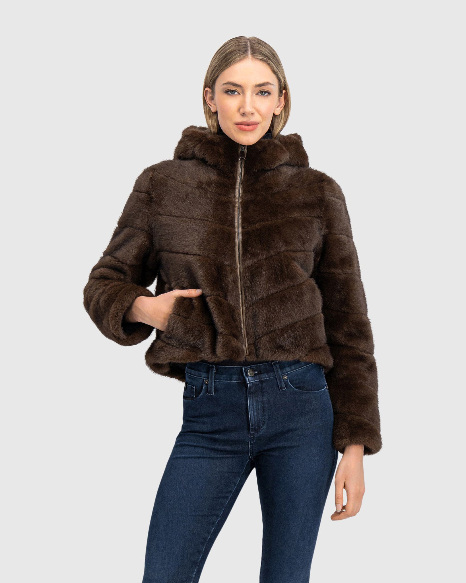 FUR-FREE MINK (FAUX FUR) HOODED JACKET
