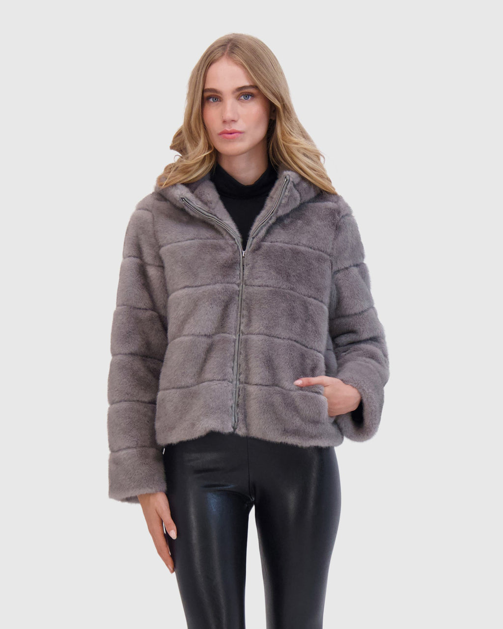 FUR-FREE MINK (FAUX FUR) HOODED JACKET