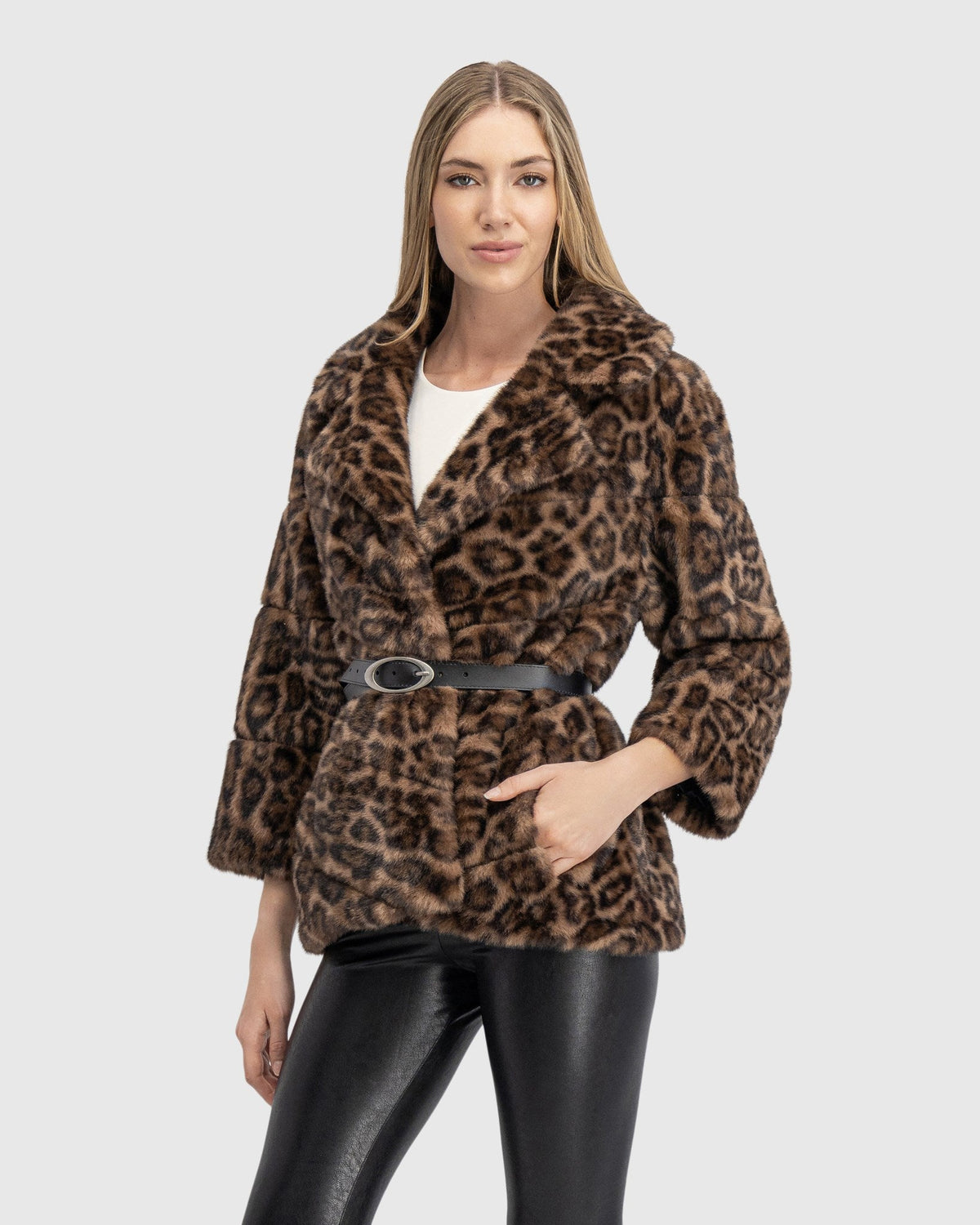 FUR-FREE MINK (FAUX FUR) JACKET, BELT - LPRD PRINT