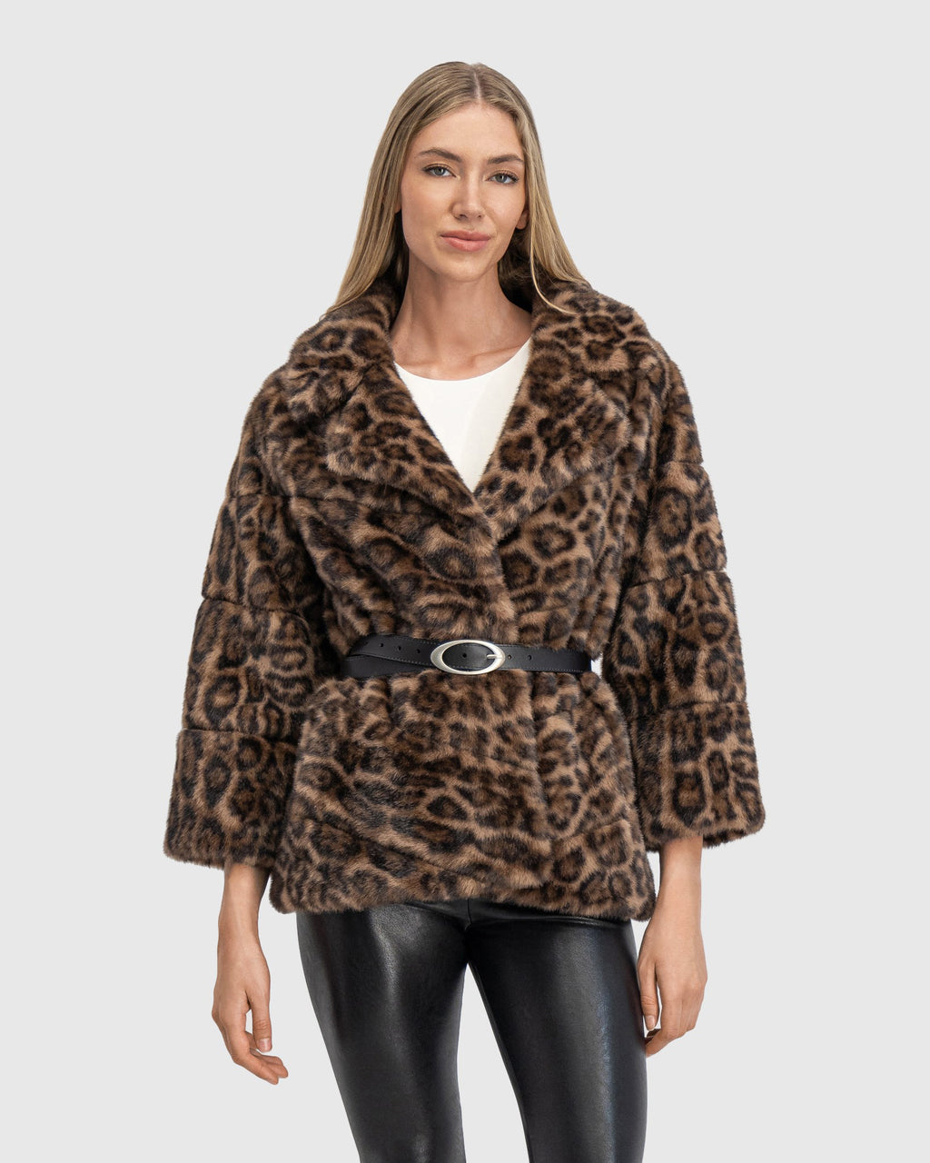 FUR-FREE MINK (FAUX FUR) JACKET, BELT