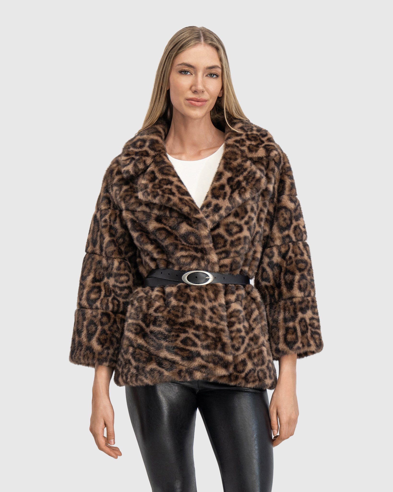 FUR-FREE MINK (FAUX FUR) JACKET, BELT