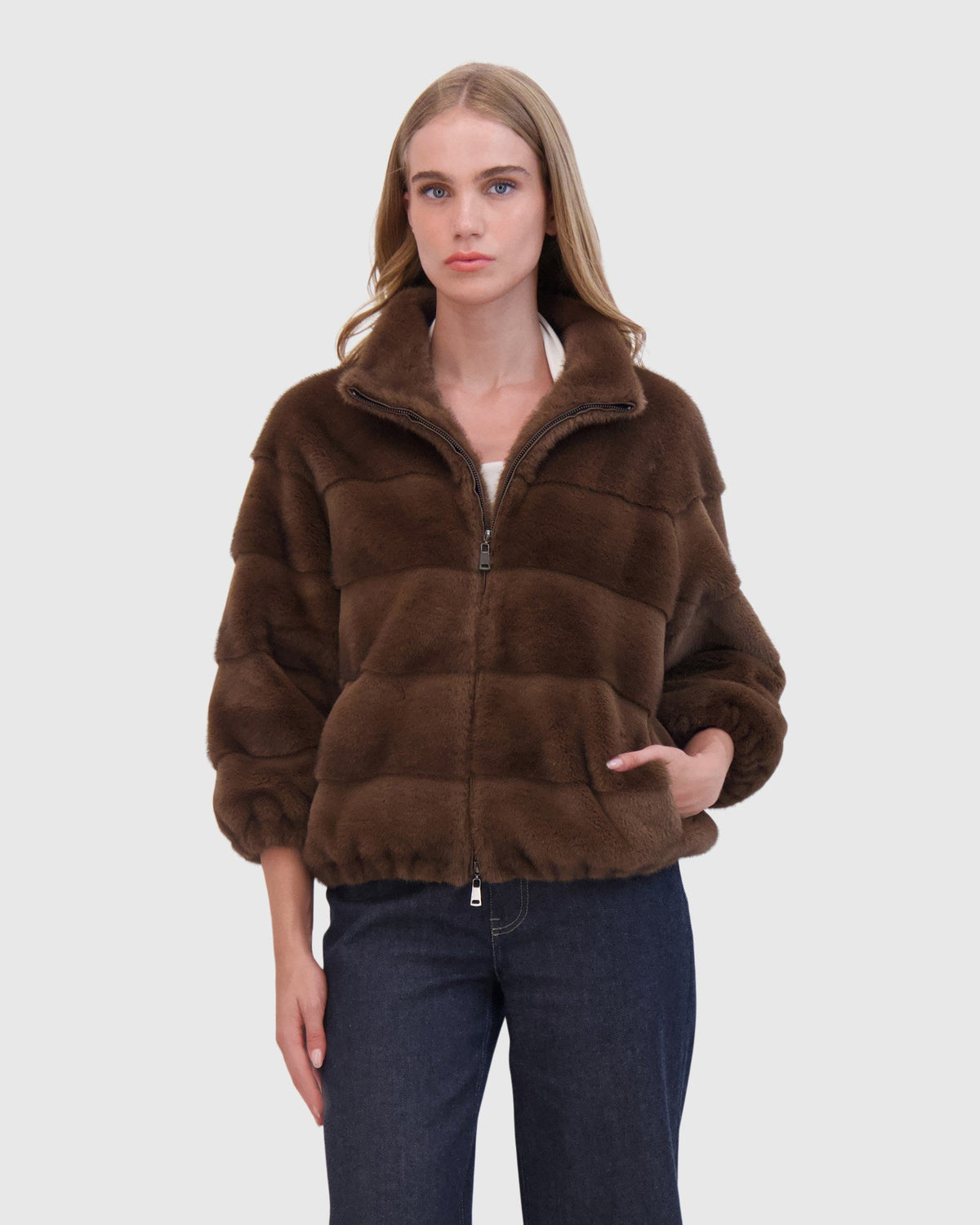 FUR-FREE MINK-LIKE JACKET - BROWN