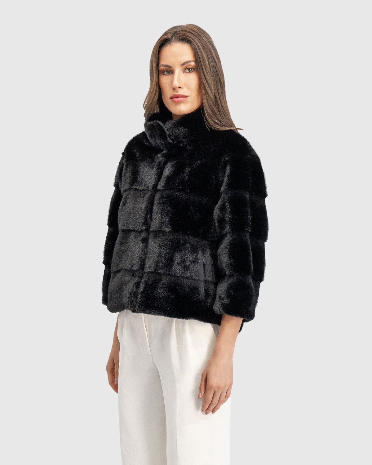 FUR-FREE MINK (FAUX FUR) JACKET - BLACK