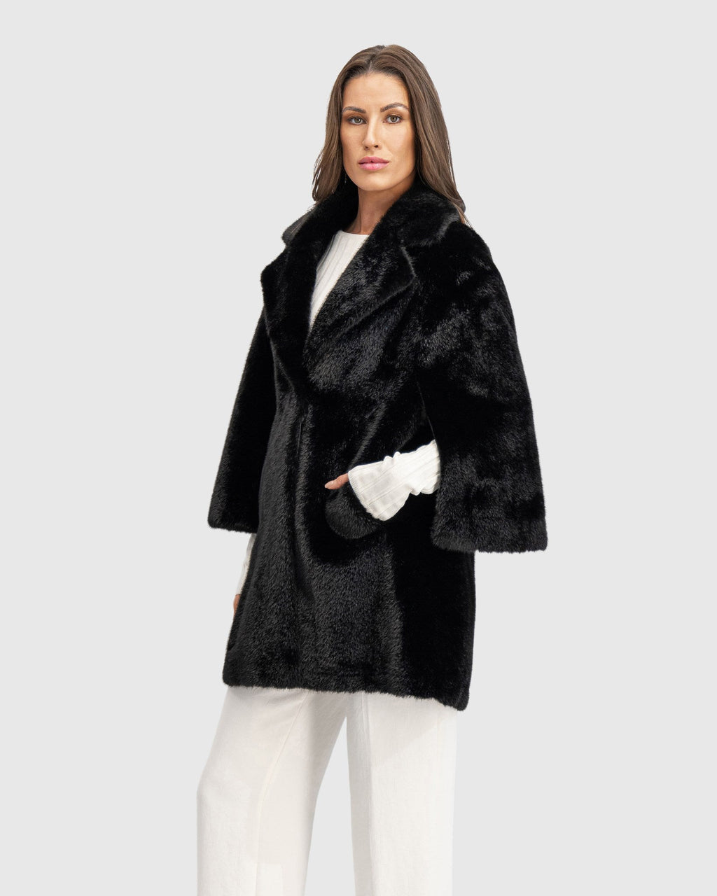 FUR-FREE MINK (FAUX FUR) JACKET - BLACK