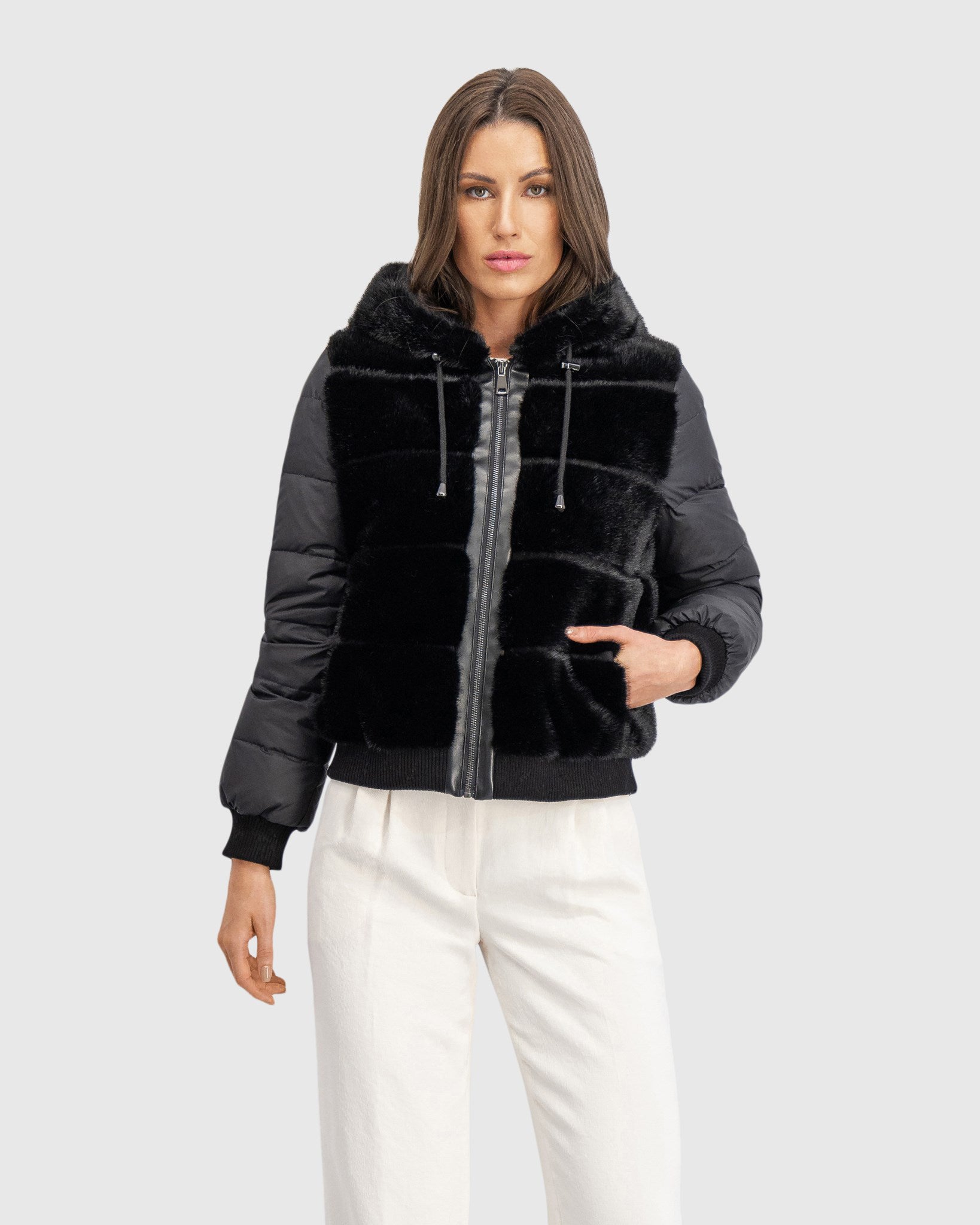 FUR-FREE MINK (FAUX FUR) JACKET WITH HOOD