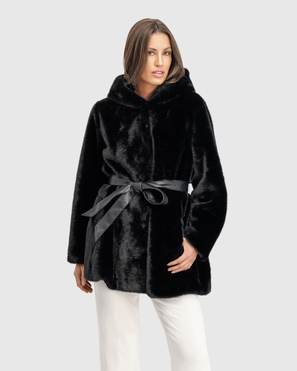 FUR-FREE MINK (FAUX FUR) PARKA, BELT
