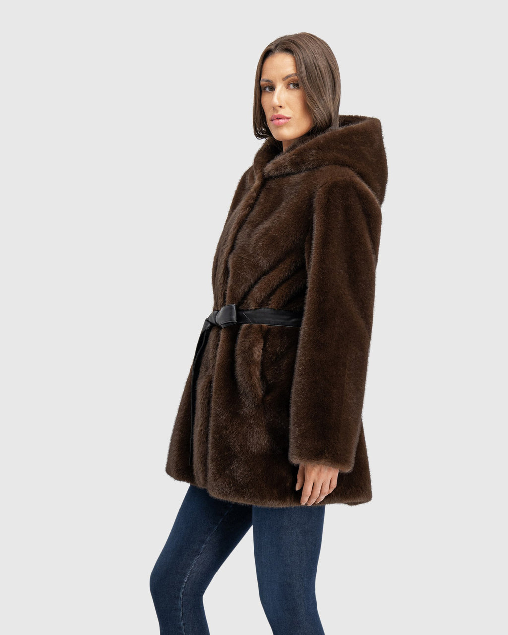 FUR-FREE MINK (FAUX FUR) PARKA, BELT