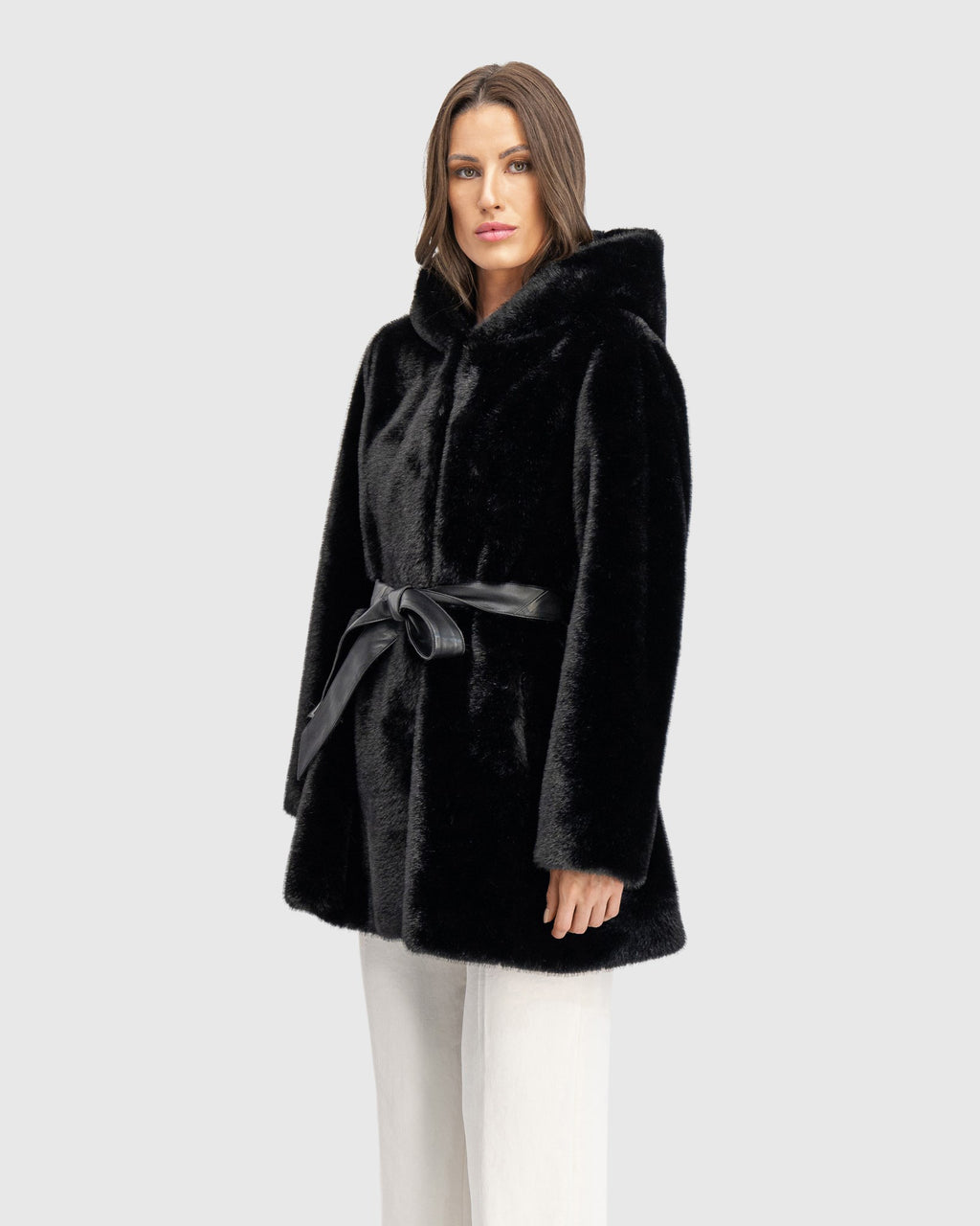 FUR-FREE MINK (FAUX FUR) PARKA, BELT