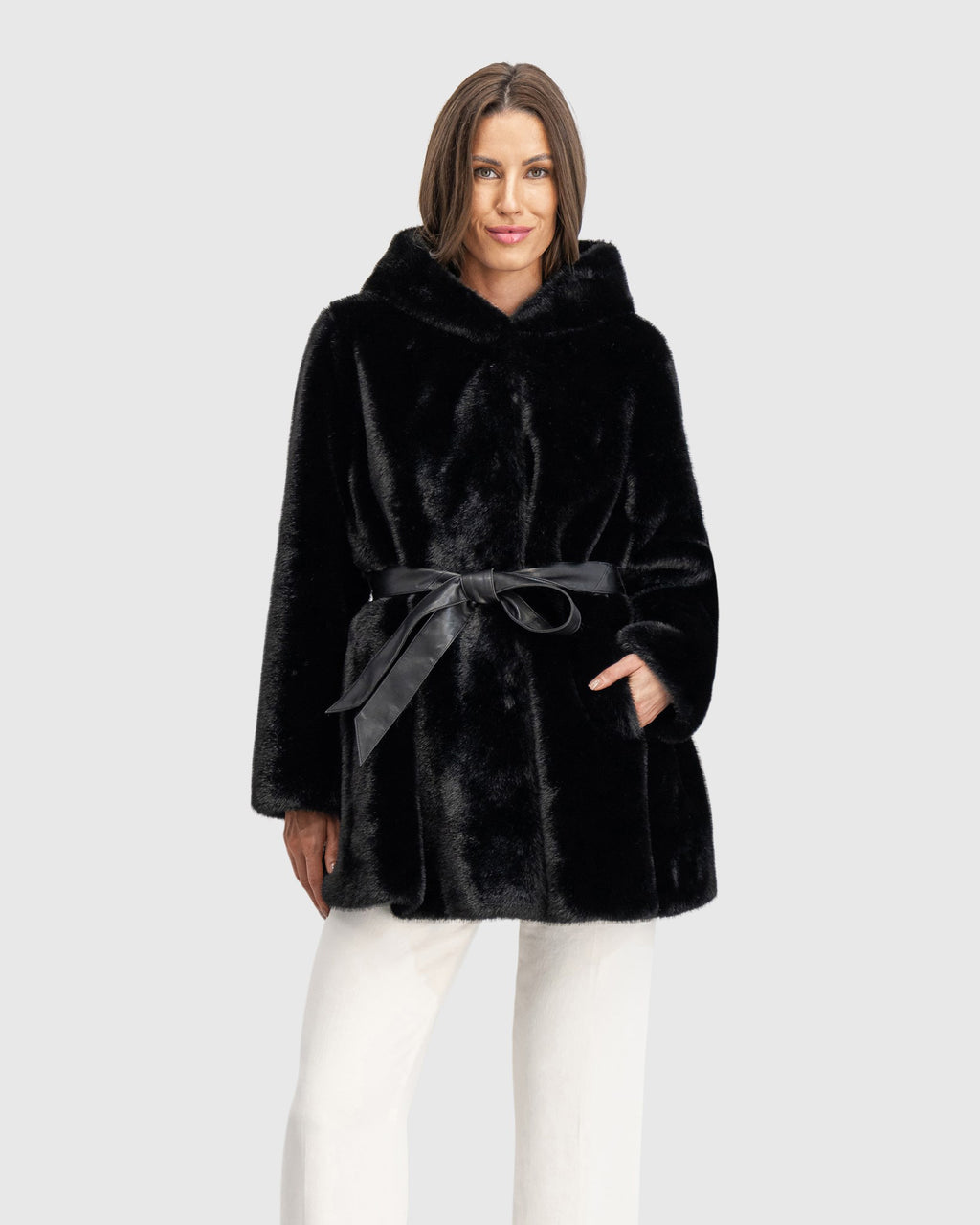 FUR-FREE MINK (FAUX FUR) PARKA, BELT