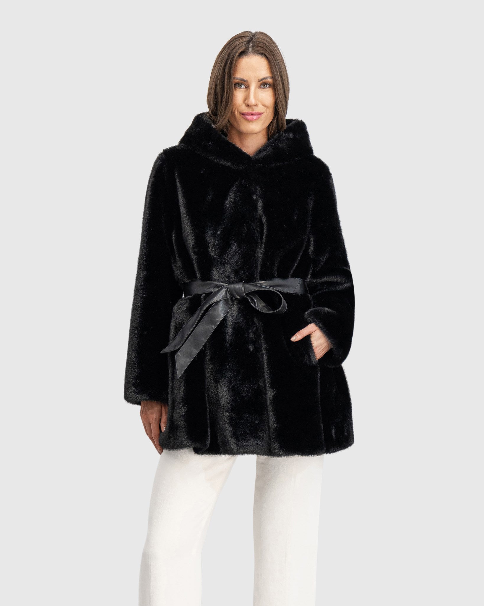 FUR-FREE MINK (FAUX FUR) PARKA, BELT