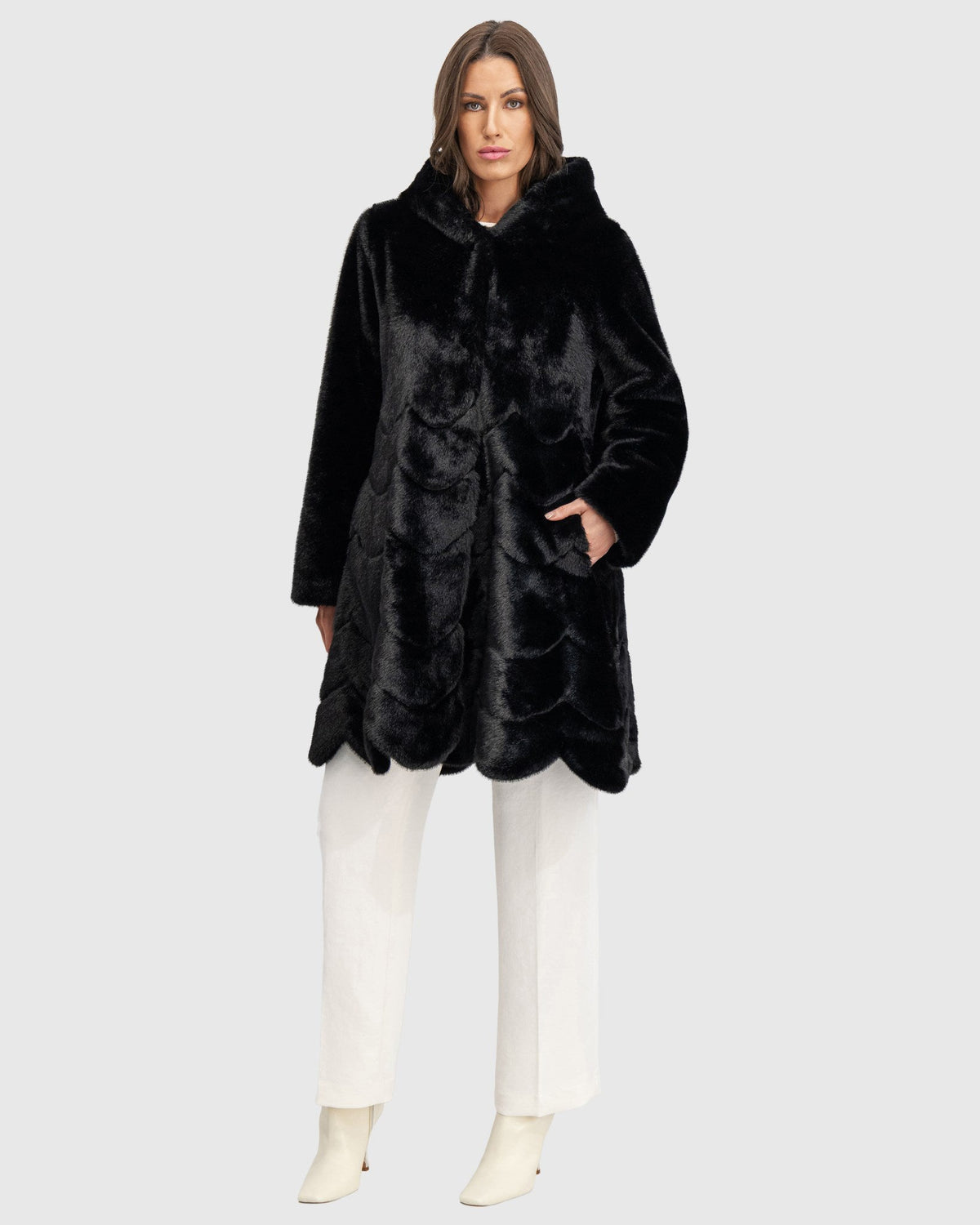 FUR-FREE MINK (FAUX FUR) REVERSIBLE PARKA - BLACK/BLACK