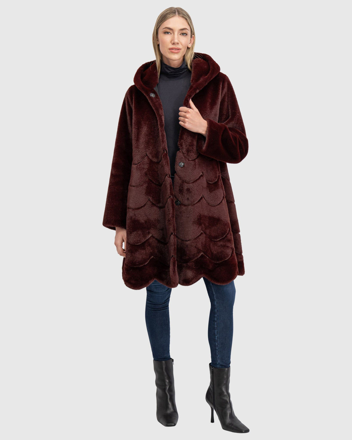 FUR-FREE MINK (FAUX FUR) REVERSIBLE PARKA - WINE/BLACK