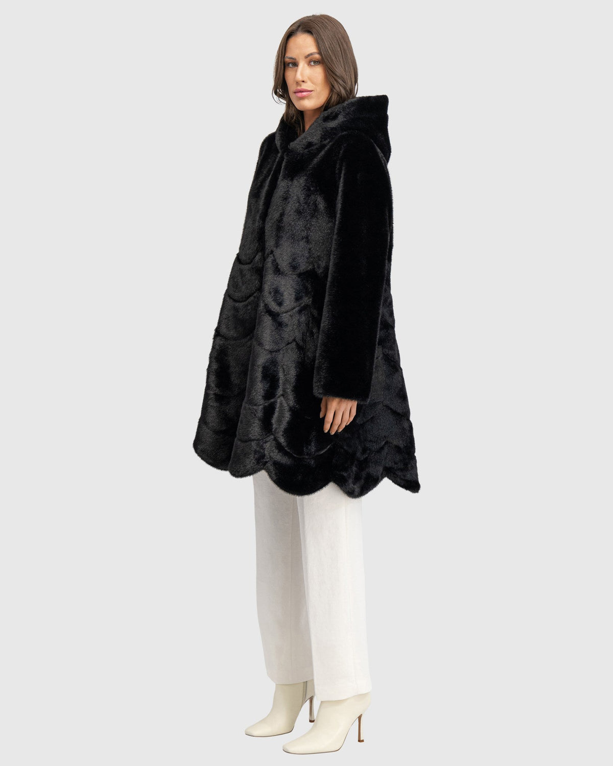FUR-FREE MINK (FAUX FUR) REVERSIBLE PARKA - BLACK/BLACK