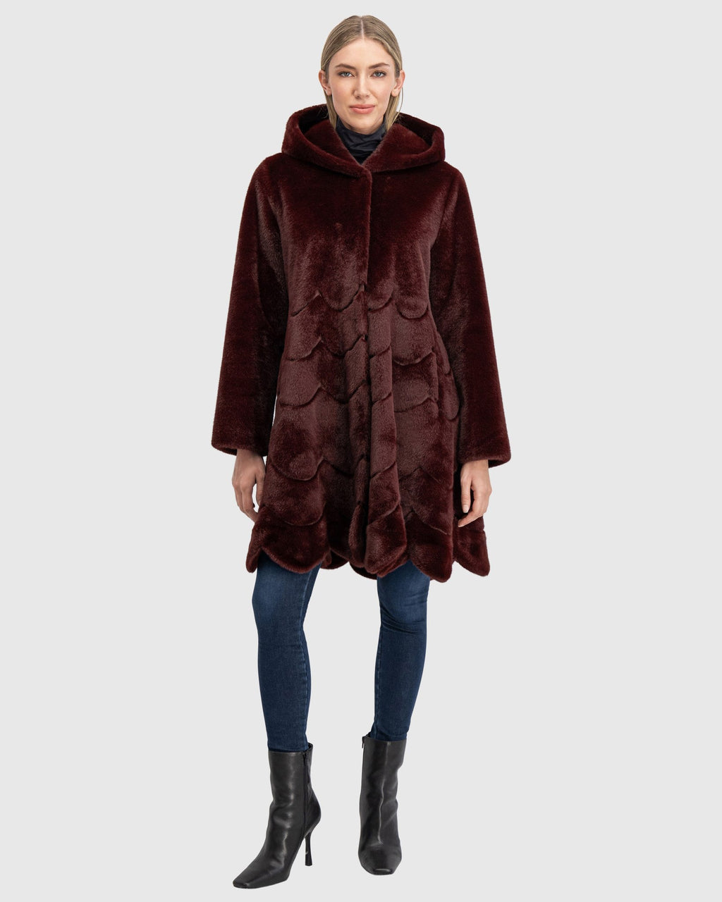 FUR-FREE MINK (FAUX FUR) REVERSIBLE PARKA - WINE/BLACK