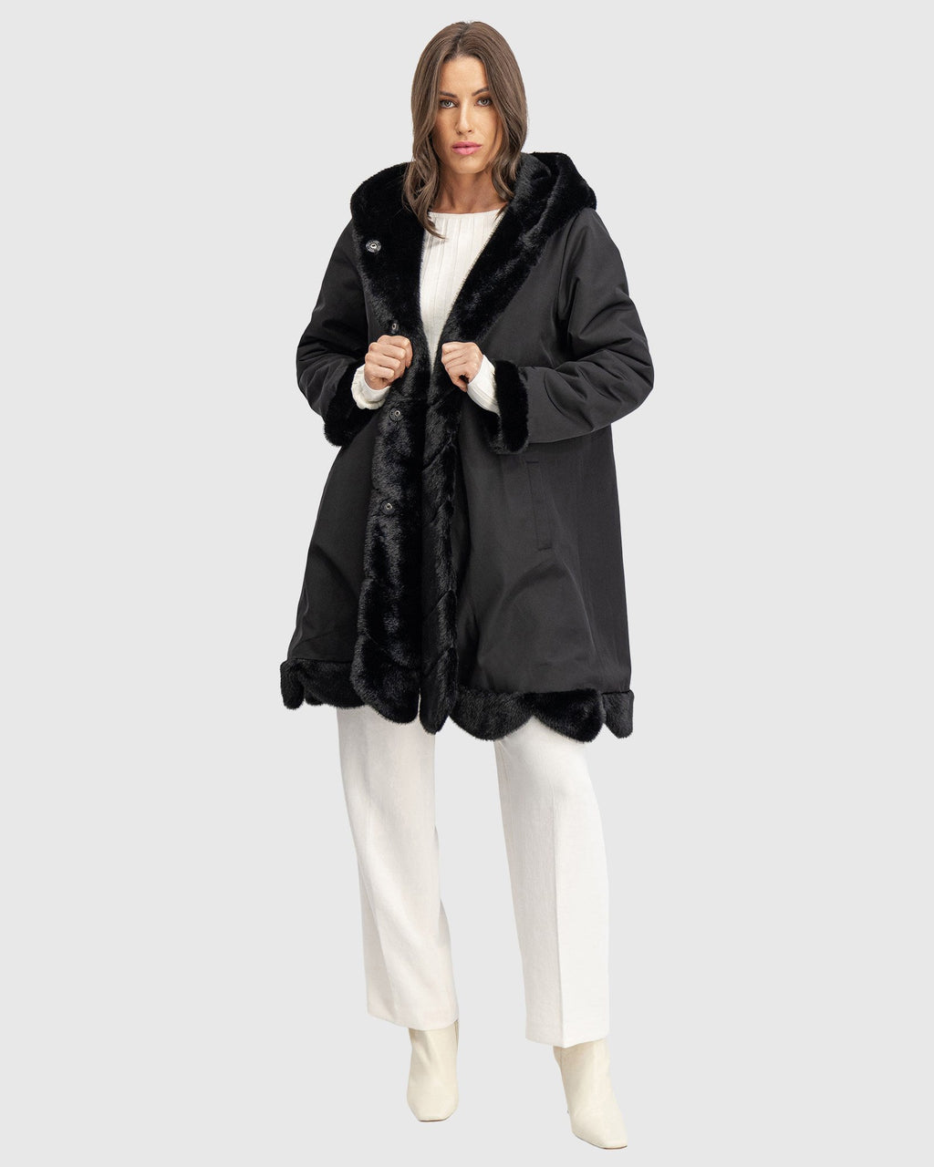 FUR-FREE MINK (FAUX FUR) REVERSIBLE PARKA - BLACK/BLACK