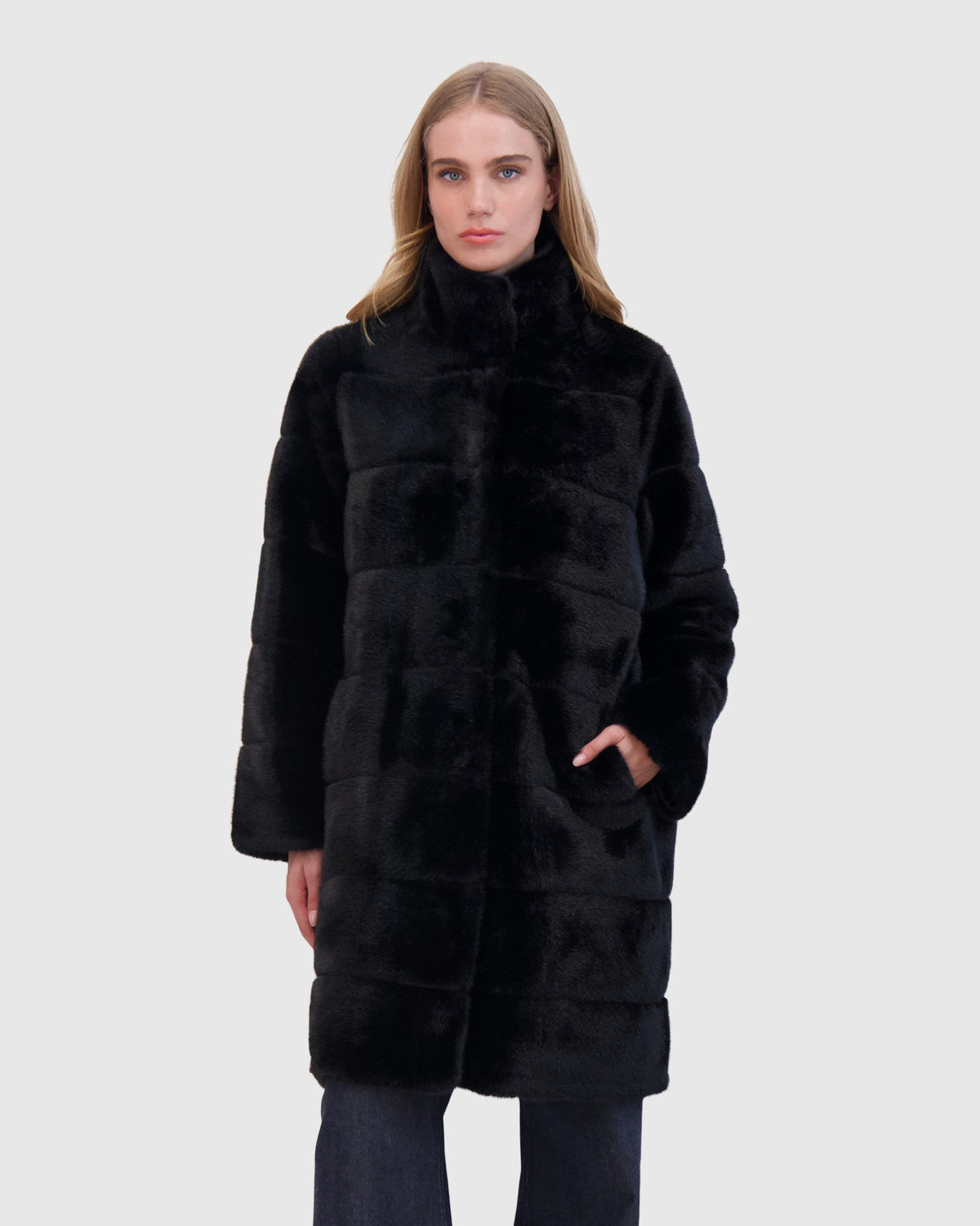 FUR-FREE MINK (FAUX FUR) REVERSIBLE SHORT COAT - BLACK/BLACK