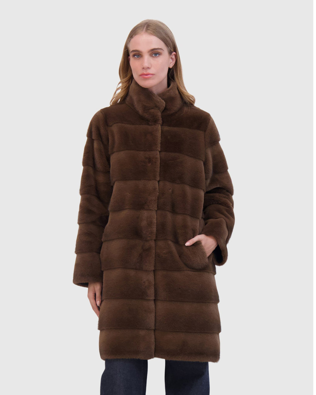 FUR-FREE MINK (FAUX FUR) REVERSIBLE SHORT COAT - BROWN/BLACK