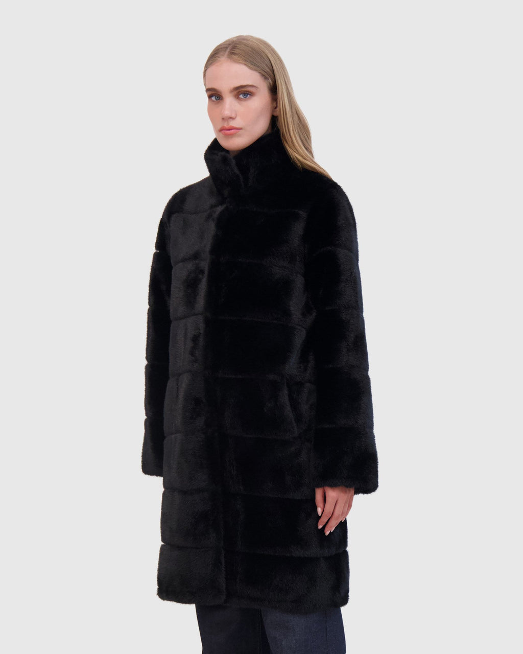 FUR-FREE MINK (FAUX FUR) REVERSIBLE SHORT COAT - BLACK/BLACK