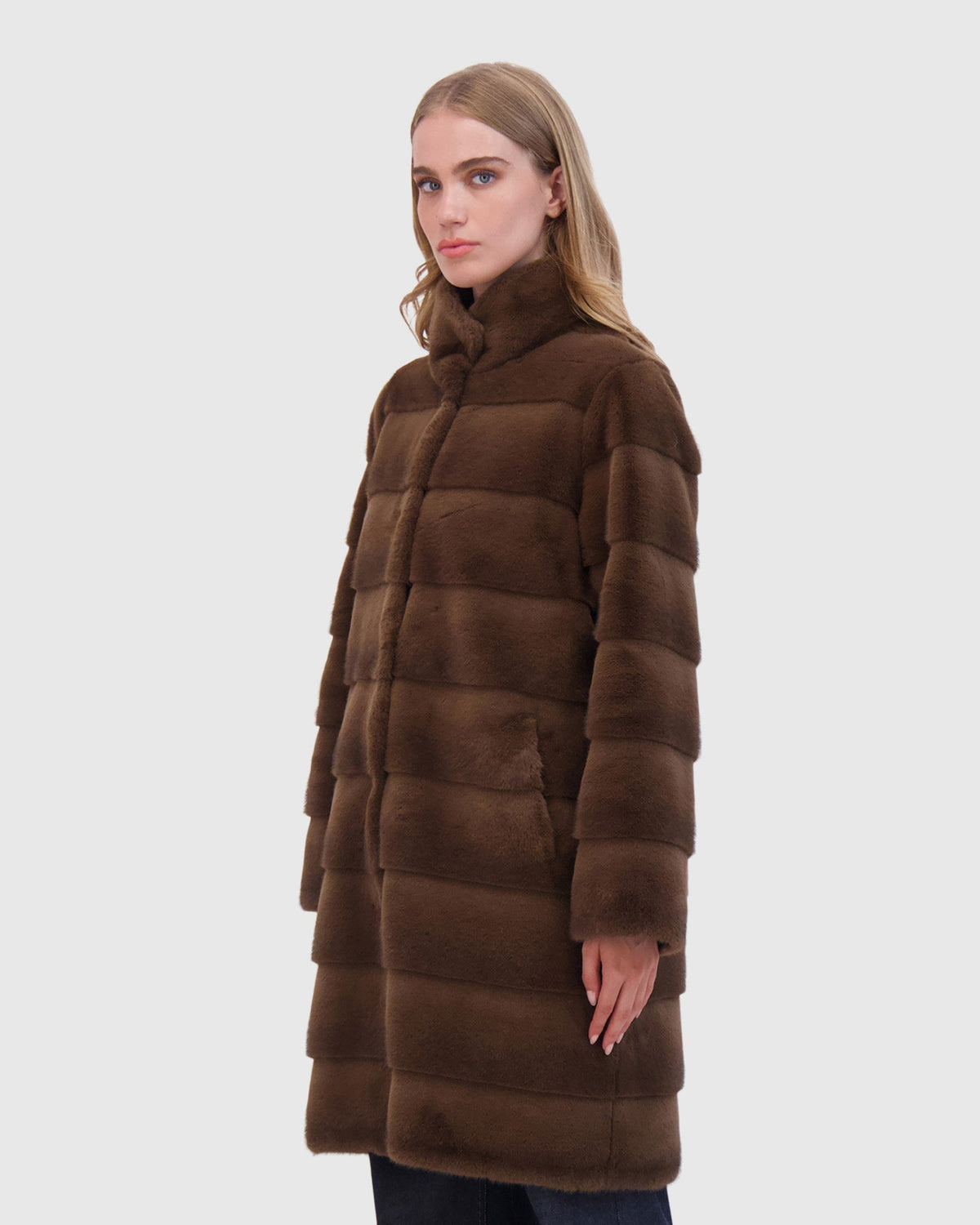 FUR-FREE MINK (FAUX FUR) REVERSIBLE SHORT COAT - BROWN/BLACK