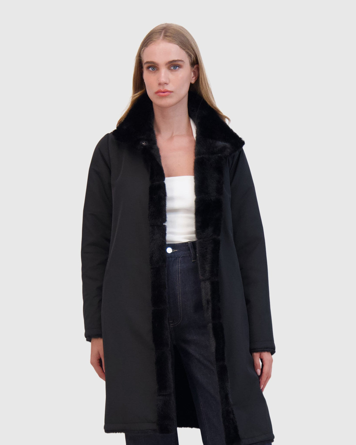 FUR-FREE MINK (FAUX FUR) REVERSIBLE SHORT COAT - BLACK/BLACK