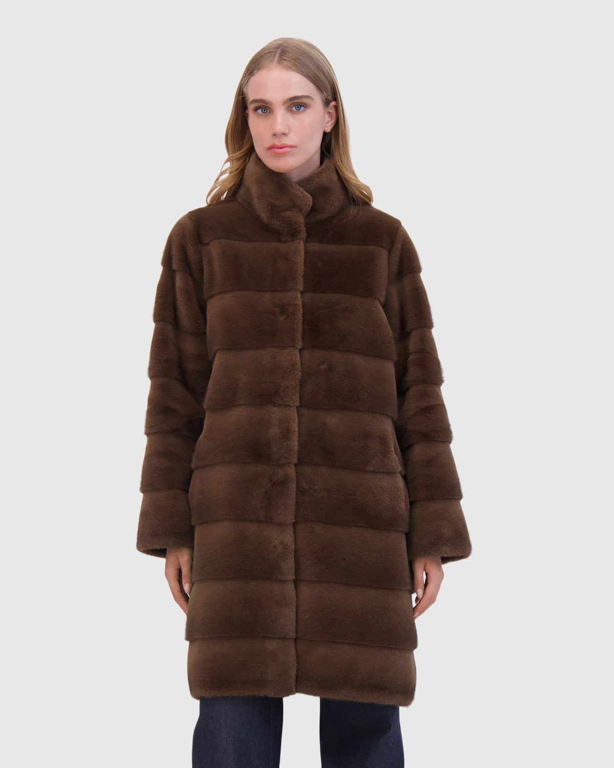 FUR-FREE MINK (FAUX FUR) REVERSIBLE SHORT COAT - BROWN/BLACK
