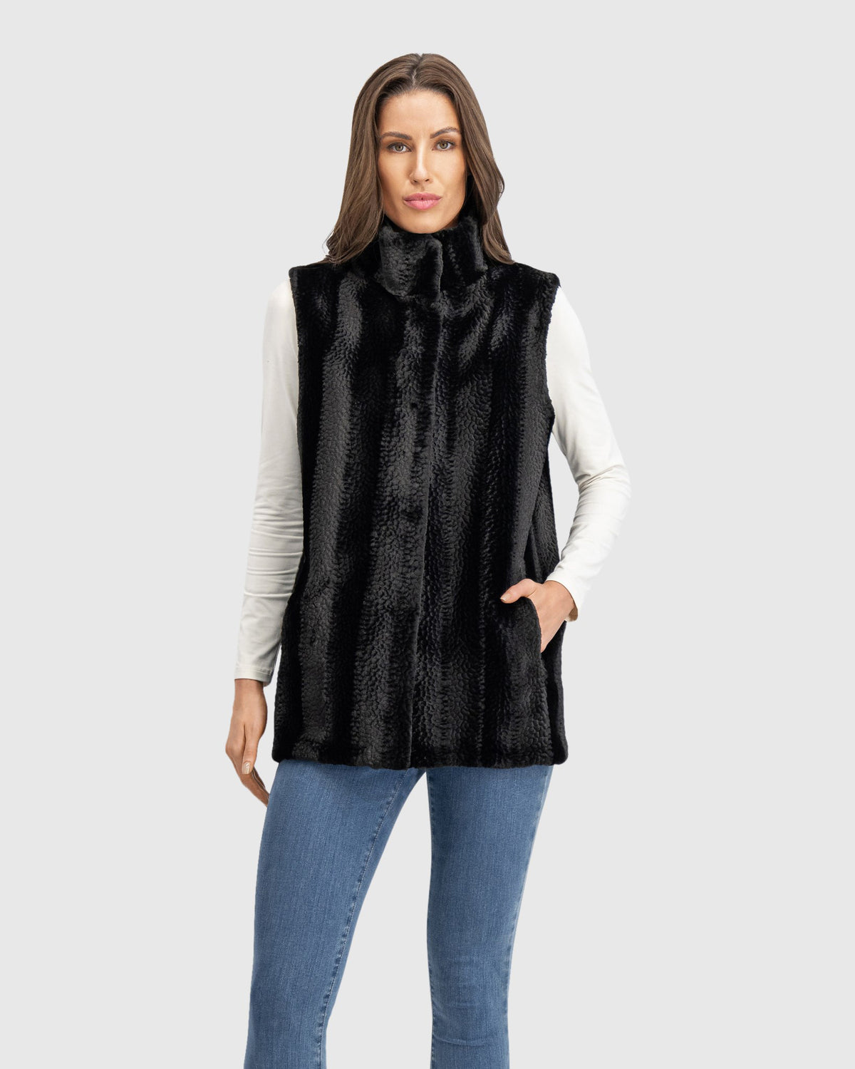 FUR-FREE MINK (FAUX FUR) VEST, REVERSIBLE