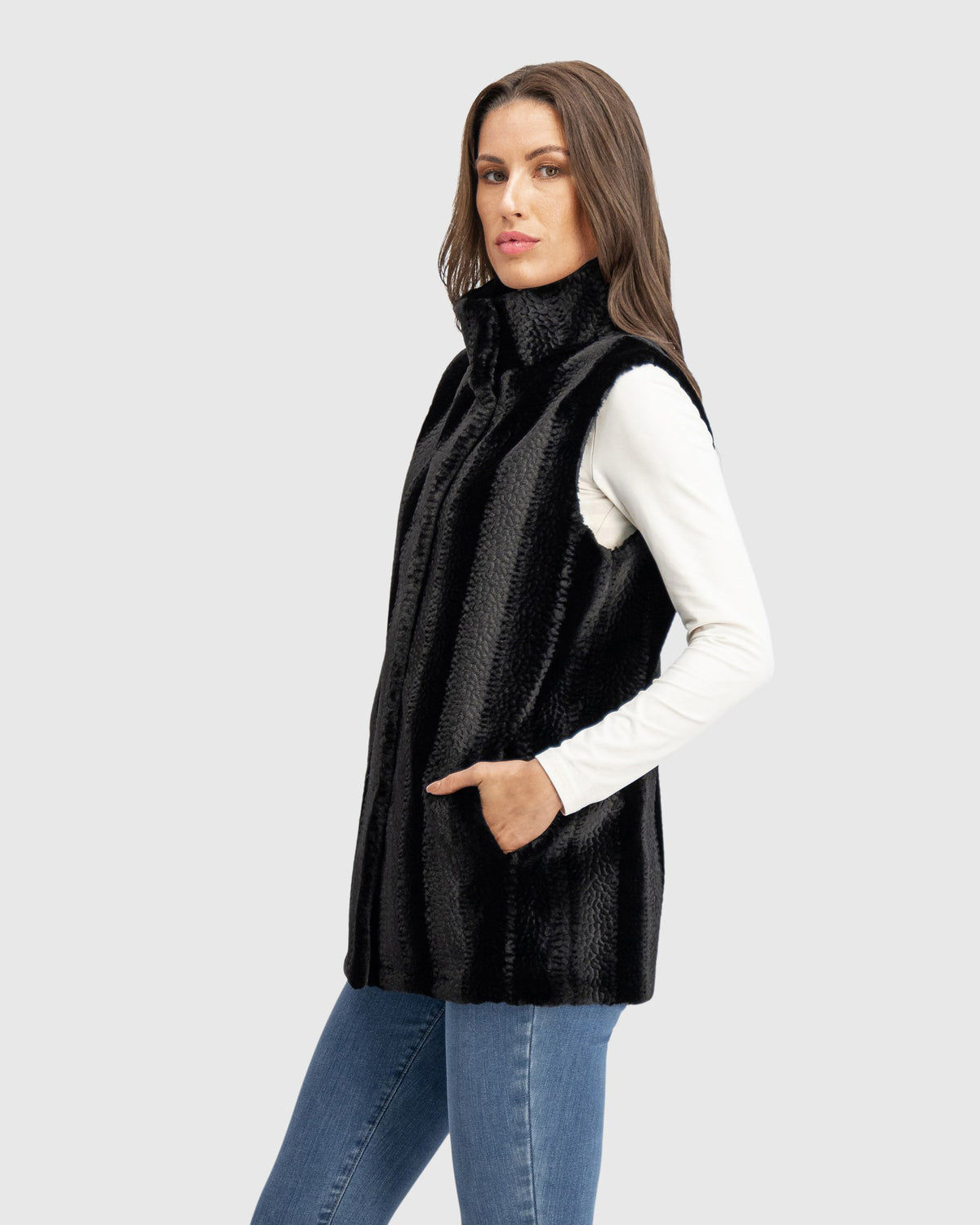 FUR-FREE MINK (FAUX FUR) VEST, REVERSIBLE
