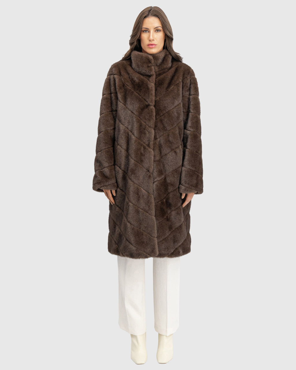 FUR-FREE MINK (FAUX FUR) SHORT COAT - BROWN