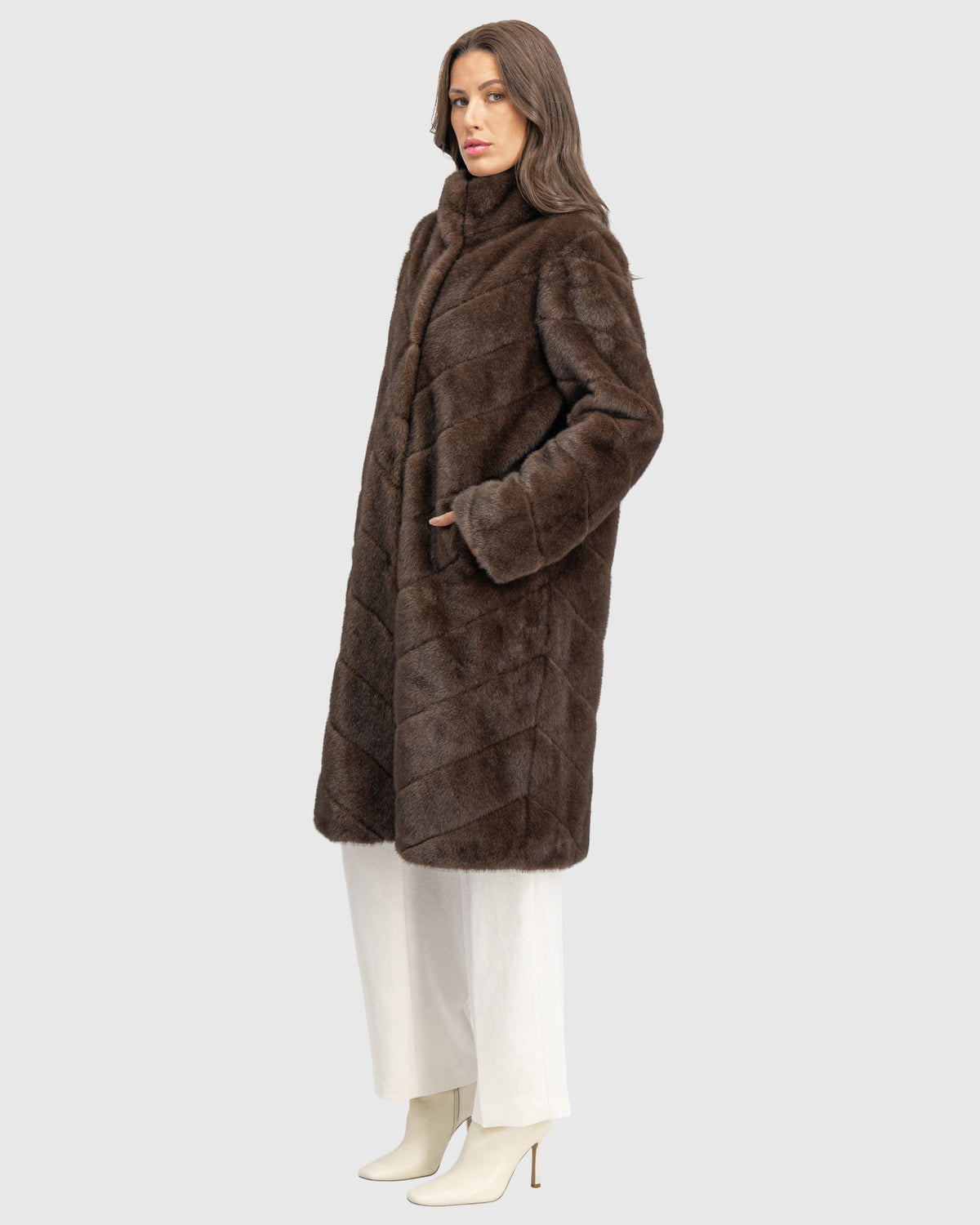 FUR-FREE MINK (FAUX FUR) SHORT COAT - BROWN