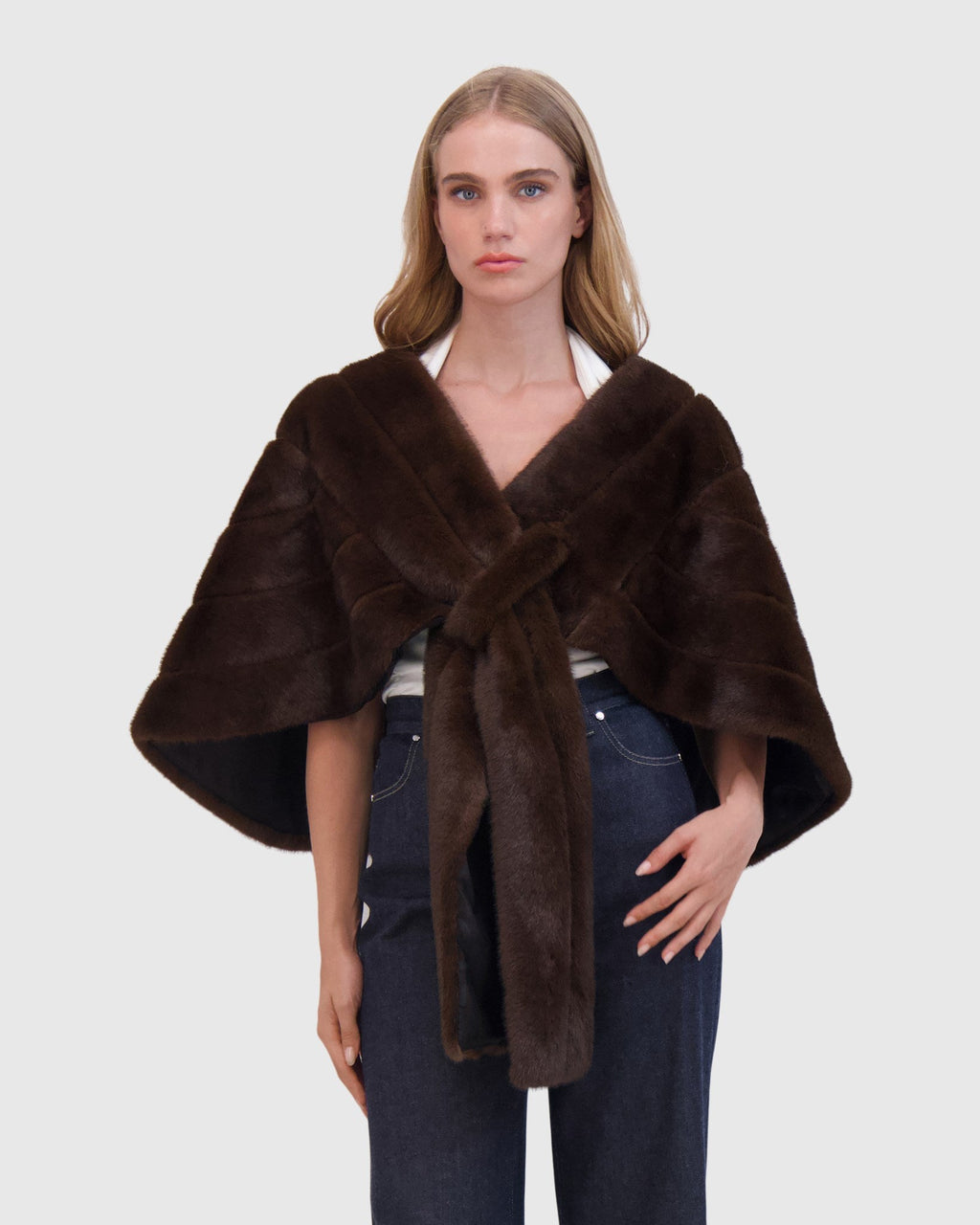FUR-FREE MINK (FAUX FUR) STOLE - BROWN